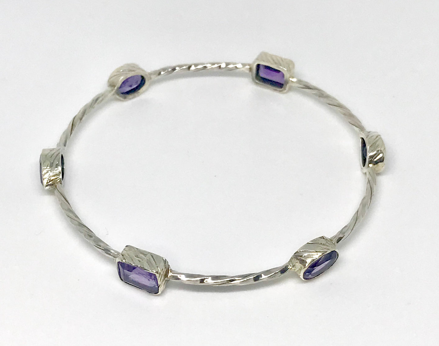 Amethyst Sterling Silver Bracelet, February Birthstone, Gemstone Dainty Bracelets For Women, Oxidized Silver, Birthday Gift, 6.5 cm diameter