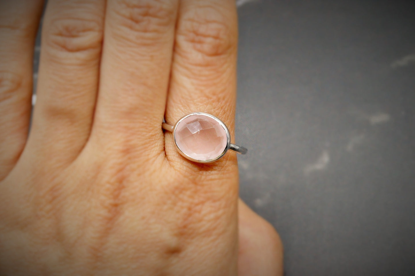 Big Rose Quartz Ring, Sterling Silver Ring, Rose Quartz Jewelry, Pink Rings, Statement Rings, Gift For Her, UK size Q 1/2, Heart Chakra Ring