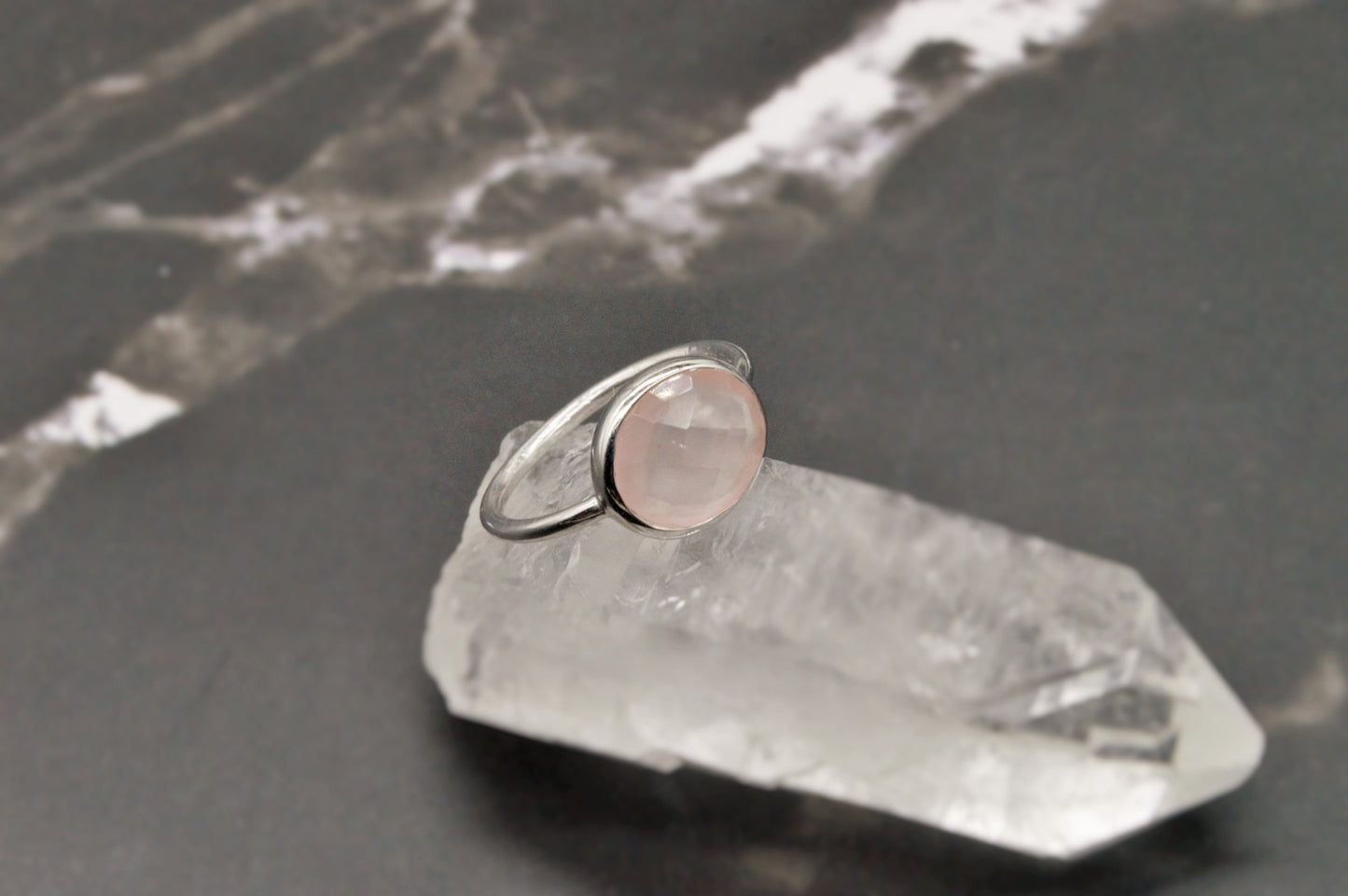 Big Rose Quartz Ring, Sterling Silver Ring, Rose Quartz Jewelry, Pink Rings, Statement Rings, Gift For Her, UK size Q 1/2, Heart Chakra Ring