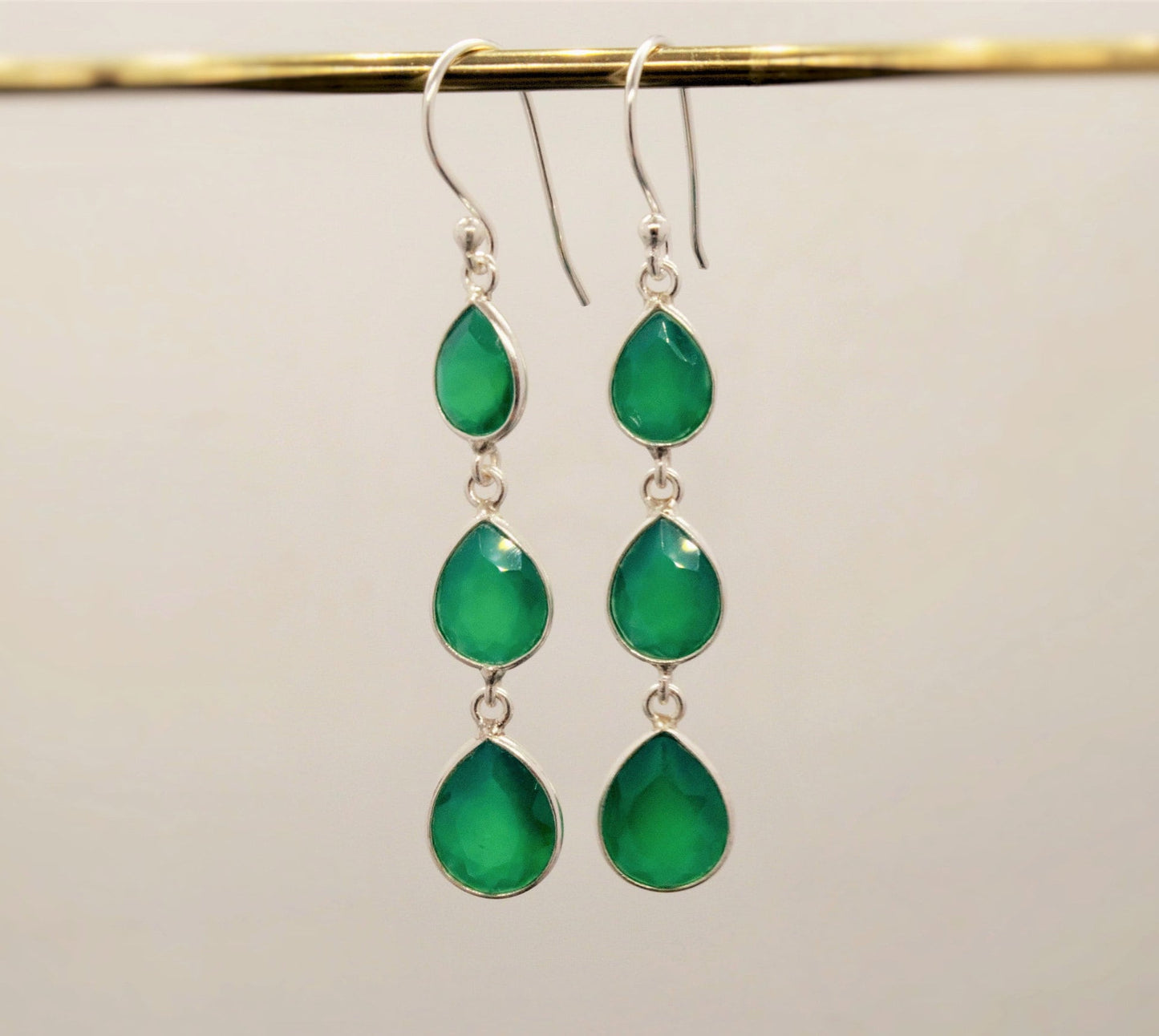 Green Onyx Sterling Silver Drop Earrings, Green Gemstone Dangle Earrings, Unique Statement Earrings, Bridesmaid Gift, Birthday Gifts For Her