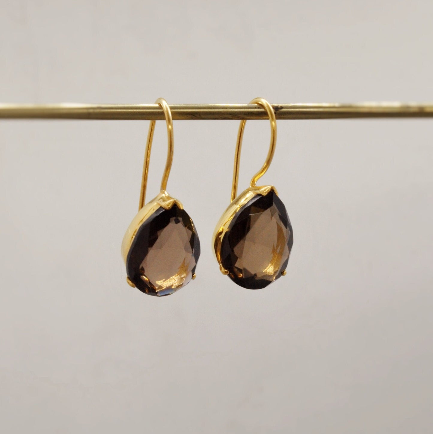 Smokey Quartz Gold Earrings, Black Quartz Dangle Drop Gemstone Earrings, Smoky Quartz, Bridesmaid Gift, Birthday, Gift For Her