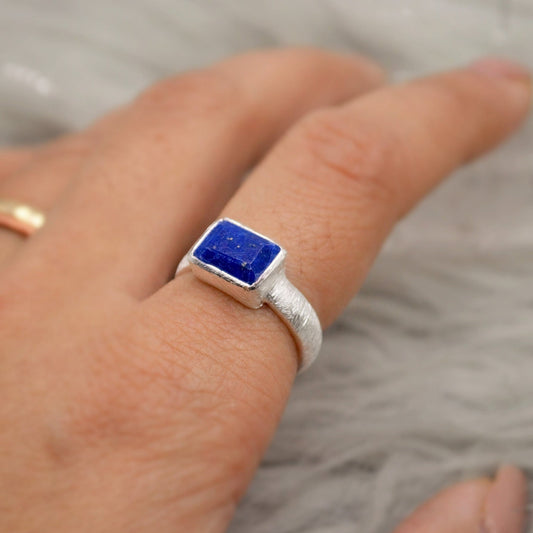 Lapis Lazuli Dainty Silver Ring, Blue Gemstone Ring, 925 Sterling Silver Ring, Birthday Gifts, Rings For Women, December Birthstone Ring