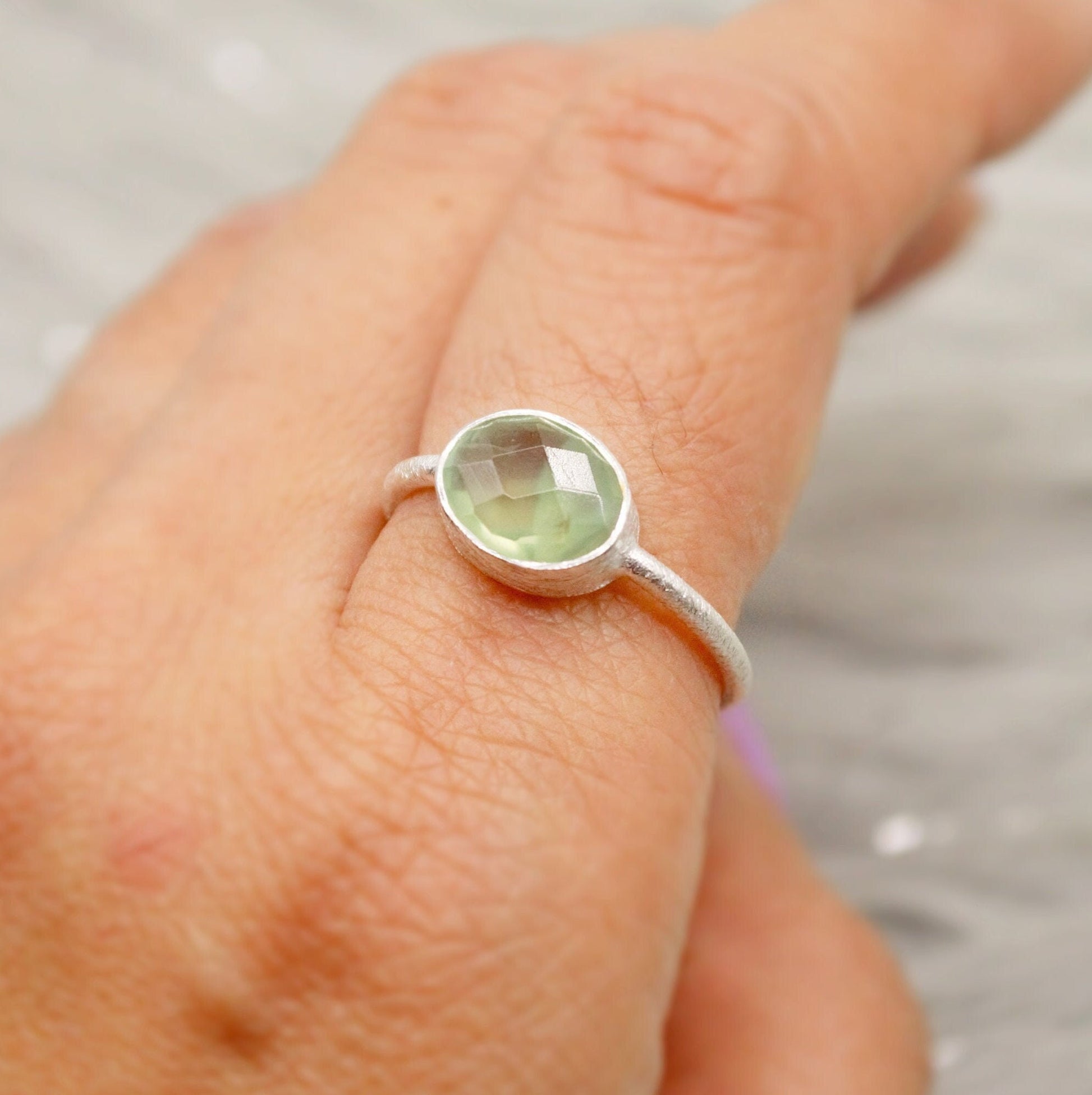 Prehnite Silver Ring, Dainty Raw Gem Ring, Sterling Silver, Gifts For Her, Rings For Women, Stacking Ring, Valentine Gift, Birthday Gifts