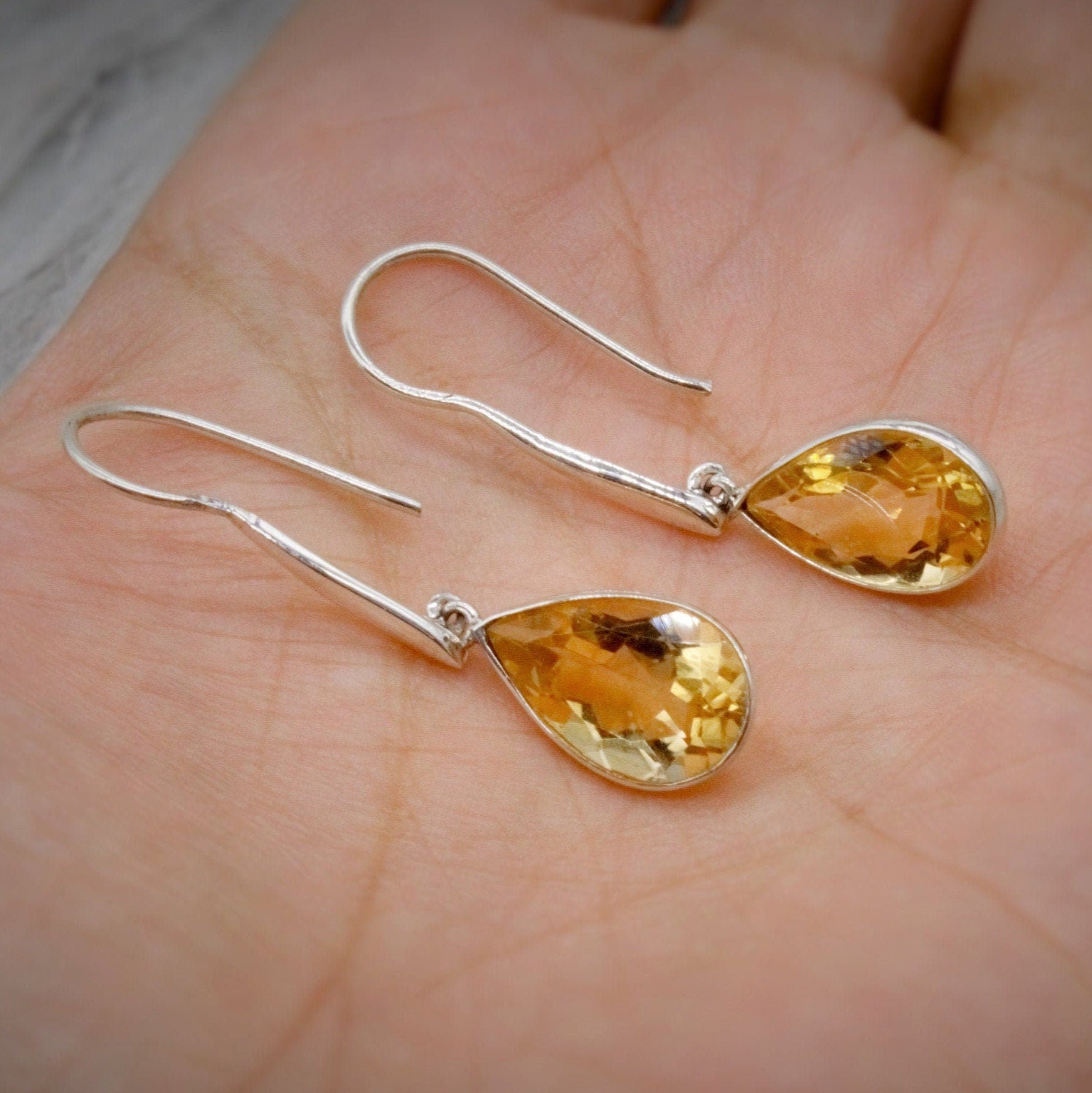 Sterling Silver Citrine Earrings, Citrine Jewelry, Unique Teardrop Gemstone Earrings, Statement Handmade November Birthstone Earrings