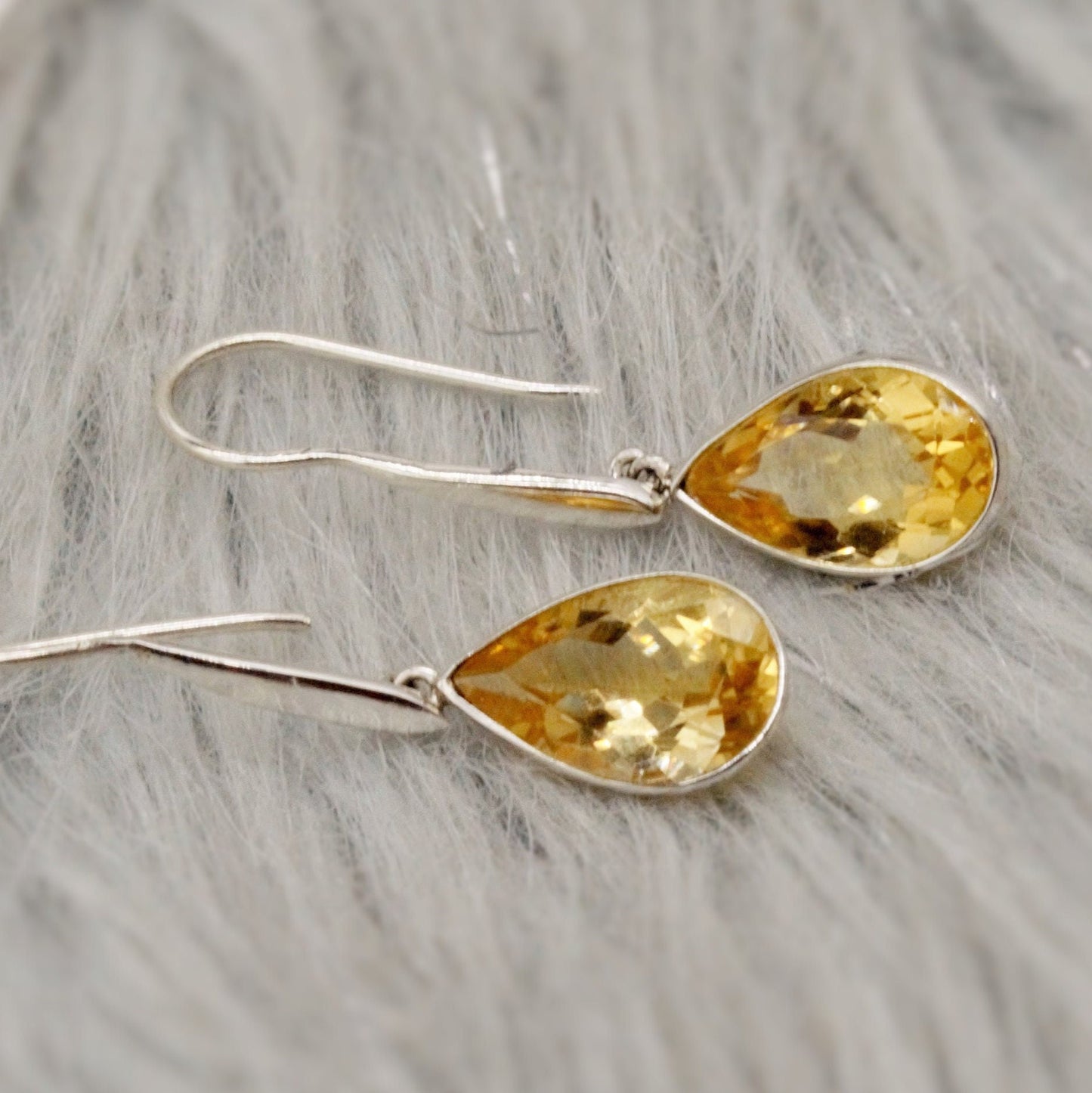 Sterling Silver Citrine Earrings, Citrine Jewelry, Unique Teardrop Gemstone Earrings, Statement Handmade November Birthstone Earrings