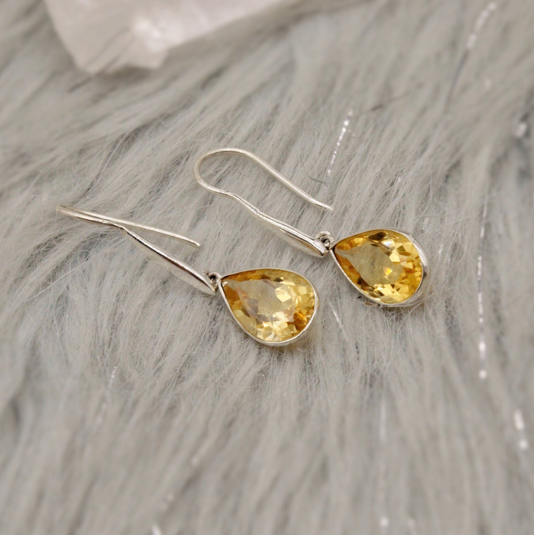 Sterling Silver Citrine Earrings, Citrine Jewelry, Unique Teardrop Gemstone Earrings, Statement Handmade November Birthstone Earrings