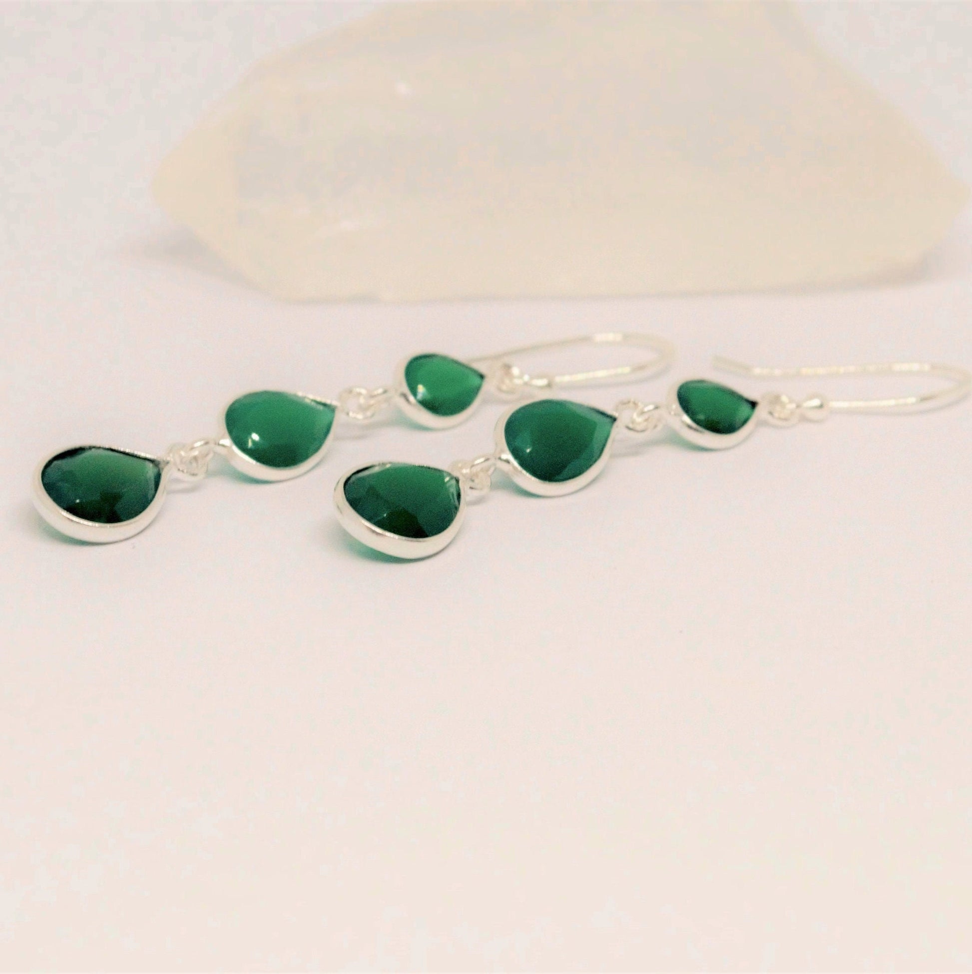 Green Onyx Sterling Silver Drop Earrings, Green Gemstone Dangle Earrings, Unique Statement Earrings, Bridesmaid Gift, Birthday Gifts For Her