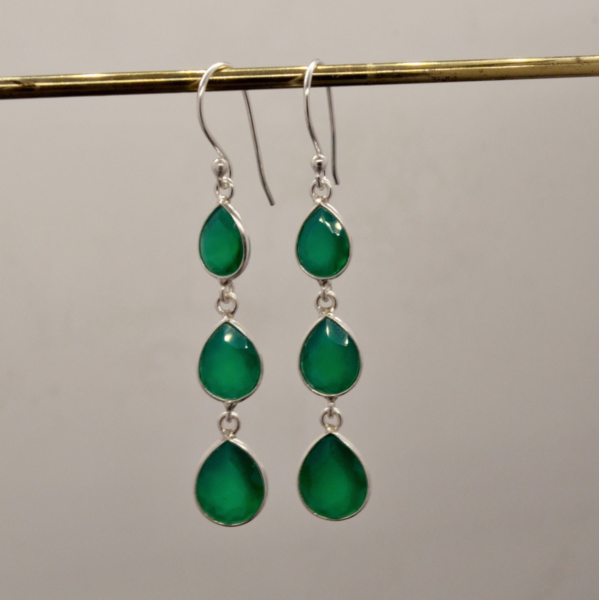 Green Onyx Sterling Silver Drop Earrings, Green Gemstone Dangle Earrings, Unique Statement Earrings, Bridesmaid Gift, Birthday Gifts For Her