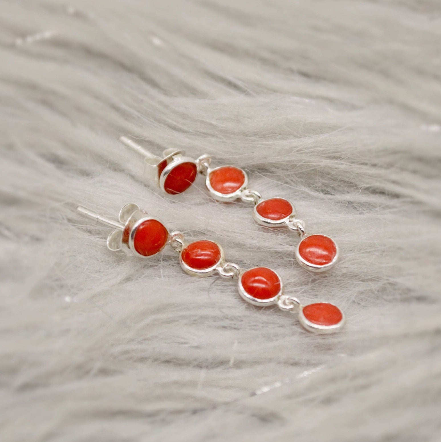 Red Coral Sterling Silver Drop Earrings, Natural Coral Earrings, Unique Dainty Earrings, Red Coral Jewelry, Best Friend Gift For Her,