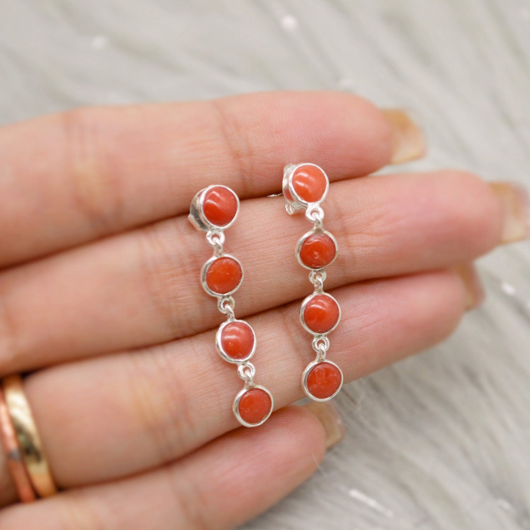 Red Coral Sterling Silver Drop Earrings, Natural Coral Earrings, Unique Dainty Earrings, Red Coral Jewelry, Best Friend Gift For Her,