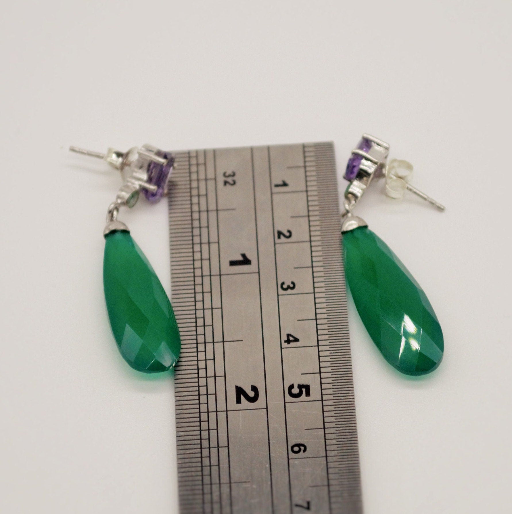 Green Onyx, Amethyst, Emerald Earrings, Sterling Silver Gemstone Earrings, February Birthstone Jewelry, Birthday Gifts For Her, Bridesmaid