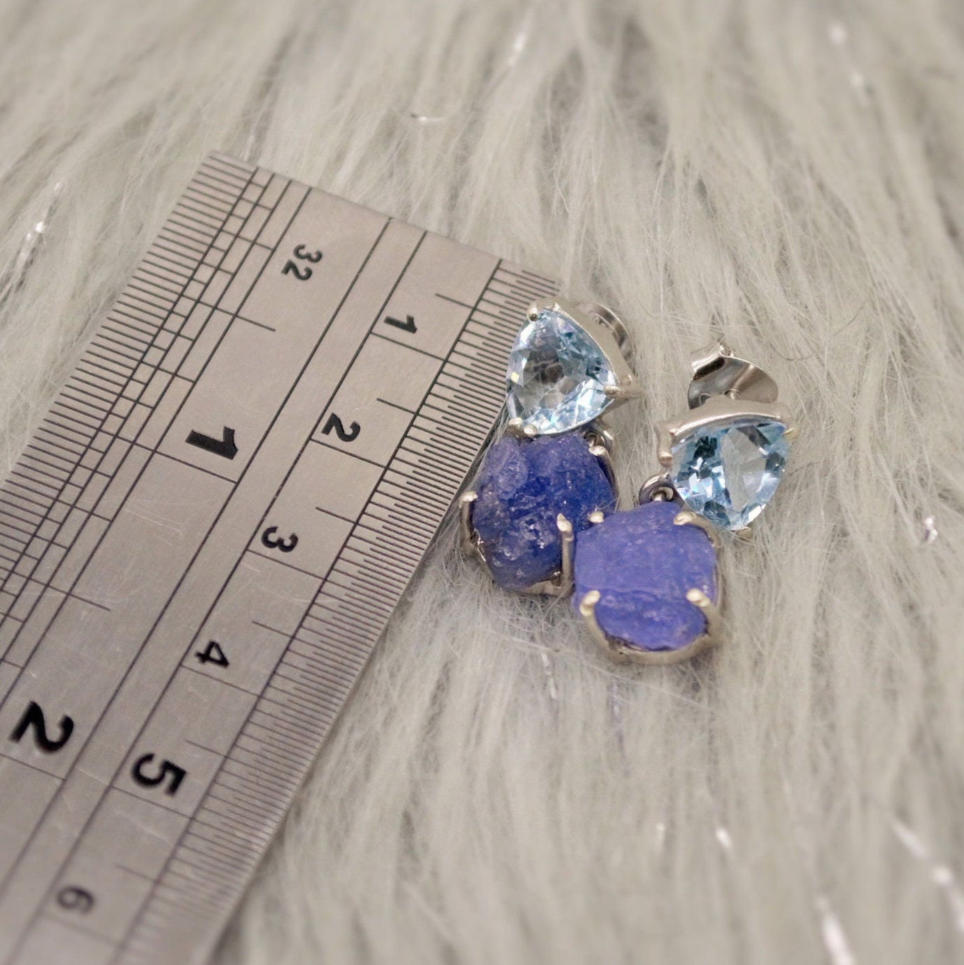 Blue Topaz, Tanzanite Drop Earrings, Sterling Silver Earrings, Christmas Gift, Unique Earrings, December Birthstone, November Birthstone