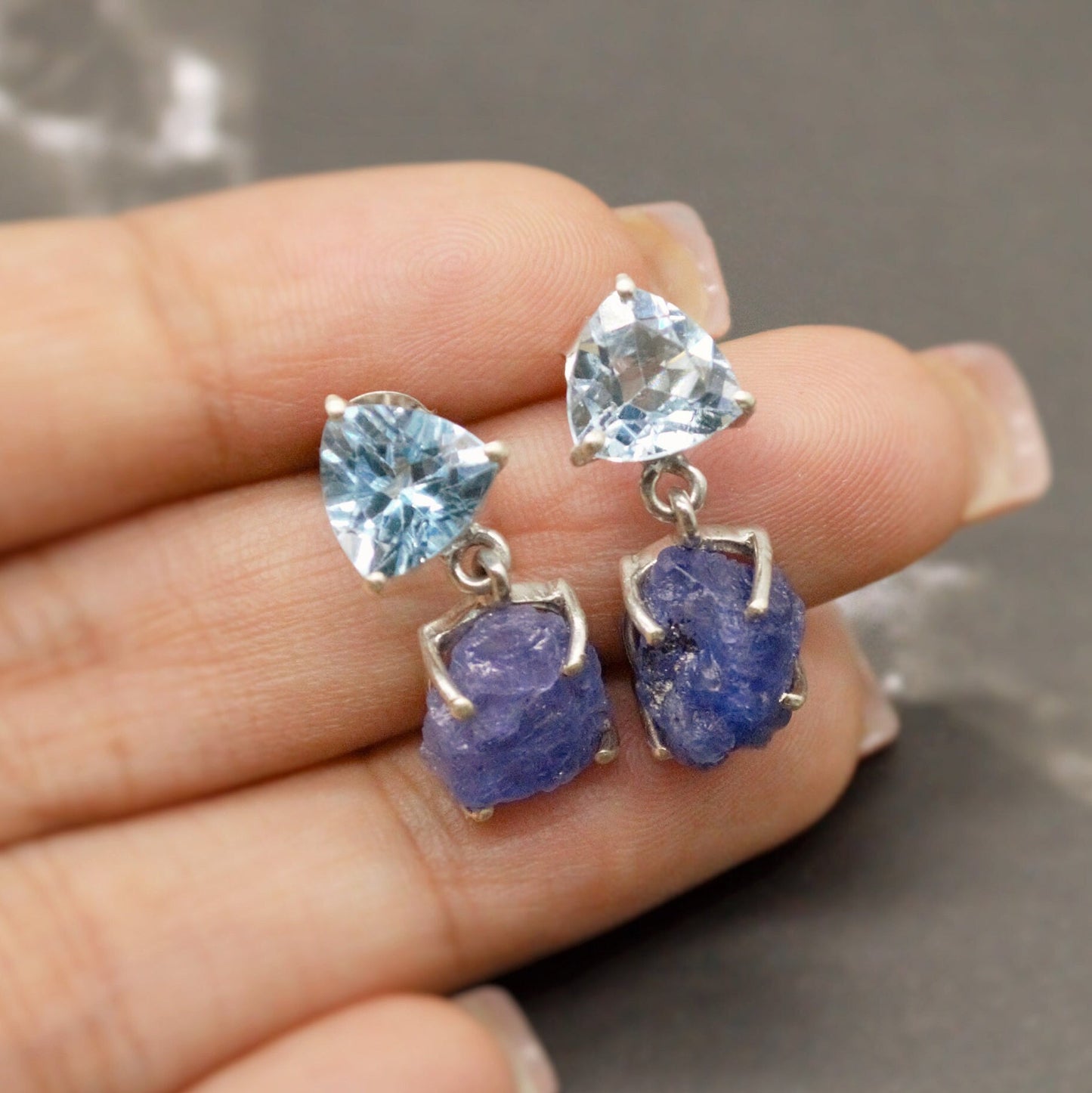 Blue Topaz, Tanzanite Drop Earrings, Sterling Silver Earrings, Christmas Gift, Unique Earrings, December Birthstone, November Birthstone