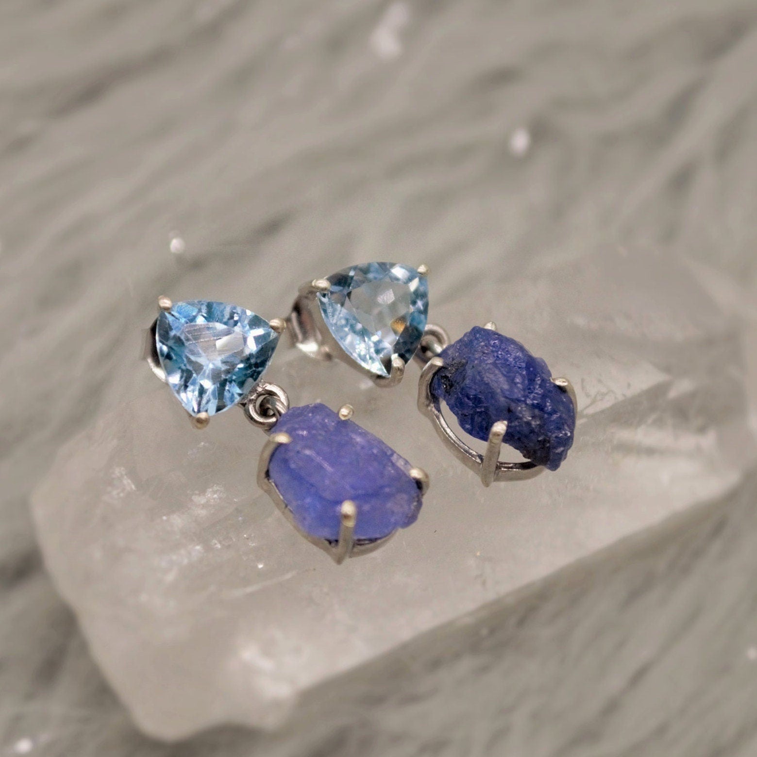 Blue Topaz, Tanzanite Drop Earrings, Sterling Silver Earrings, Christmas Gift, Unique Earrings, December Birthstone, November Birthstone