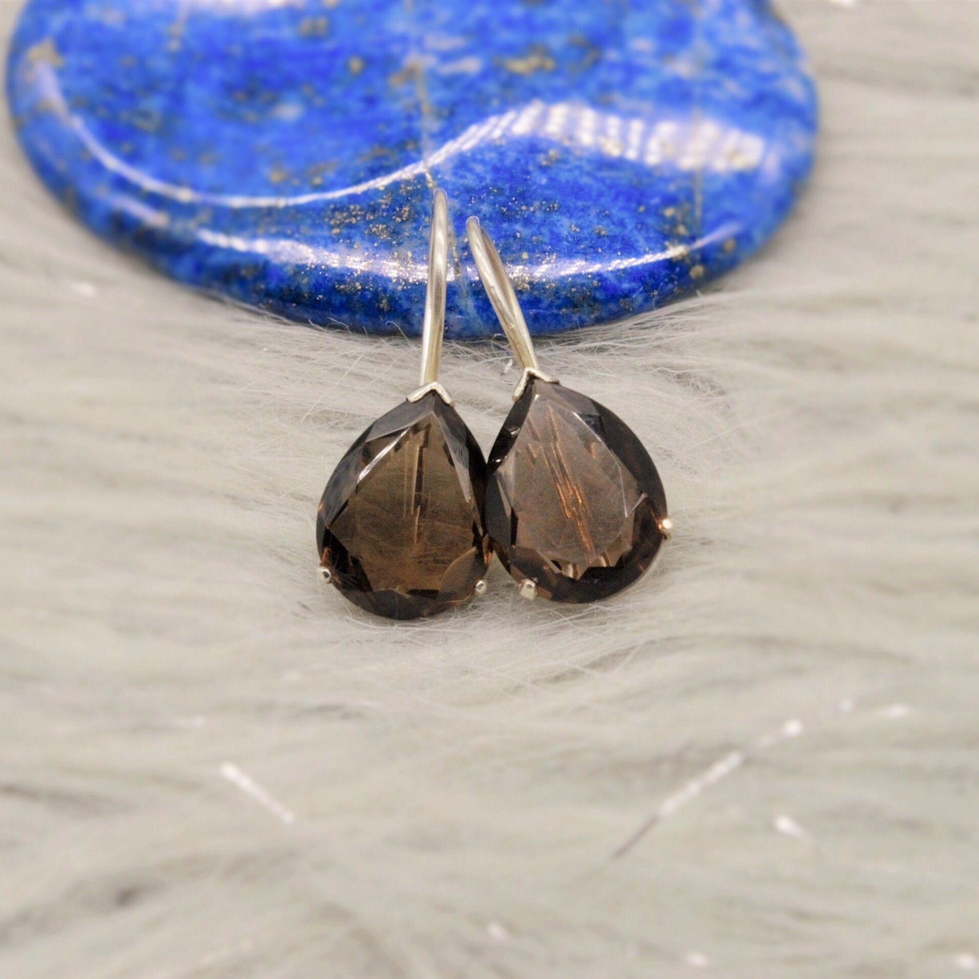 Smokey Quartz Sterling Silver Earrings, Black Quartz Dangle Drop Gemstone Earrings, Bridesmaid Gift, Birthday, Gift For Her