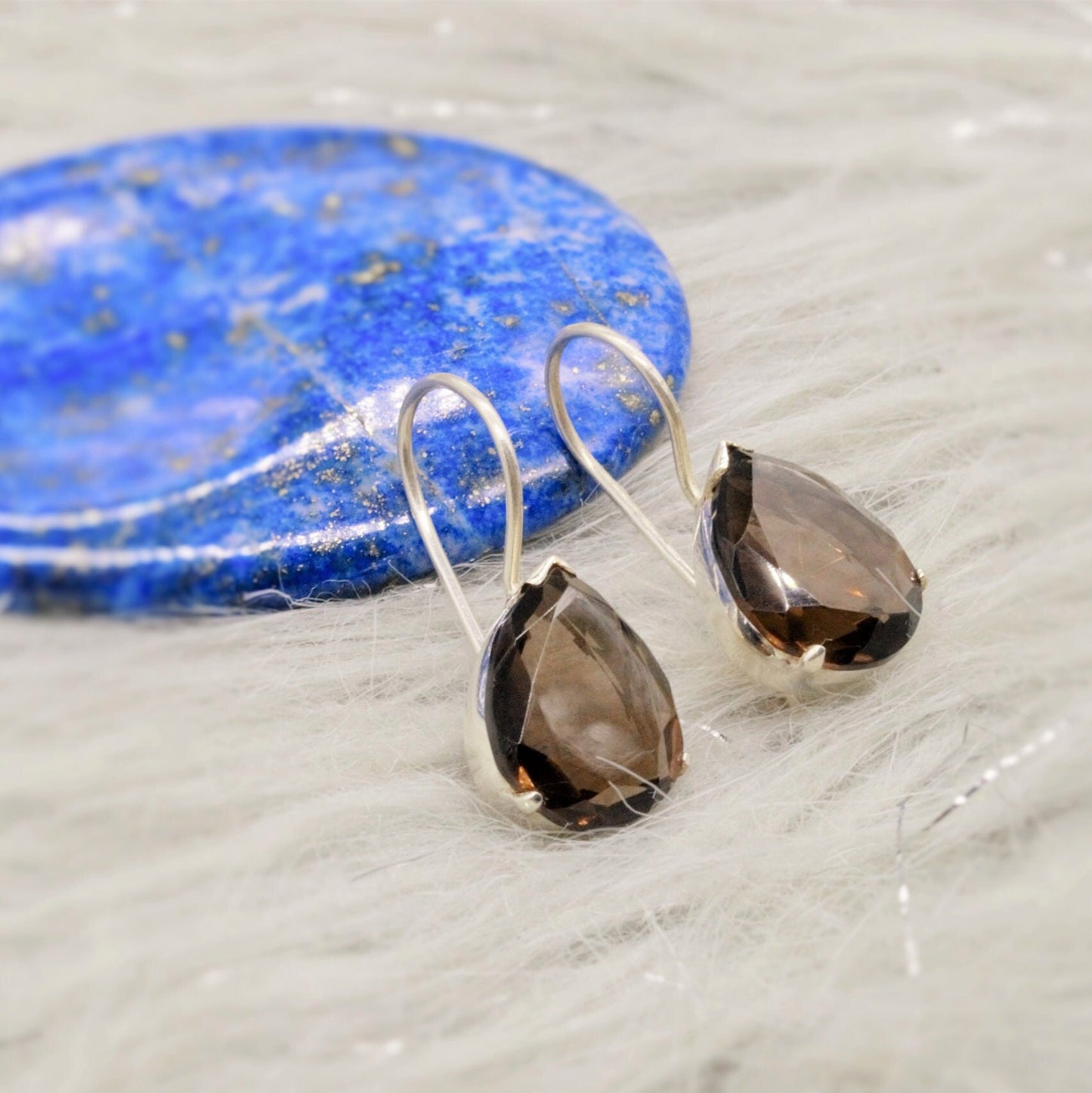 Smokey Quartz Sterling Silver Earrings, Black Quartz Dangle Drop Gemstone Earrings, Bridesmaid Gift, Birthday, Gift For Her