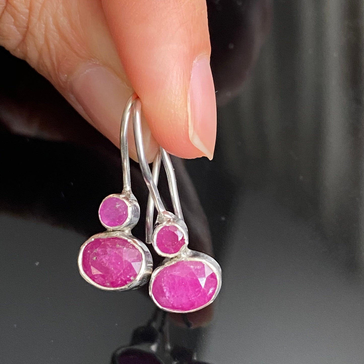 Ruby Silver Stud Earrings, Sterling Silver, Red Earrings, Birthday Gifts For Her, Handmade Gemstone Dangle Drop Earrings, Bridesmaid Gift