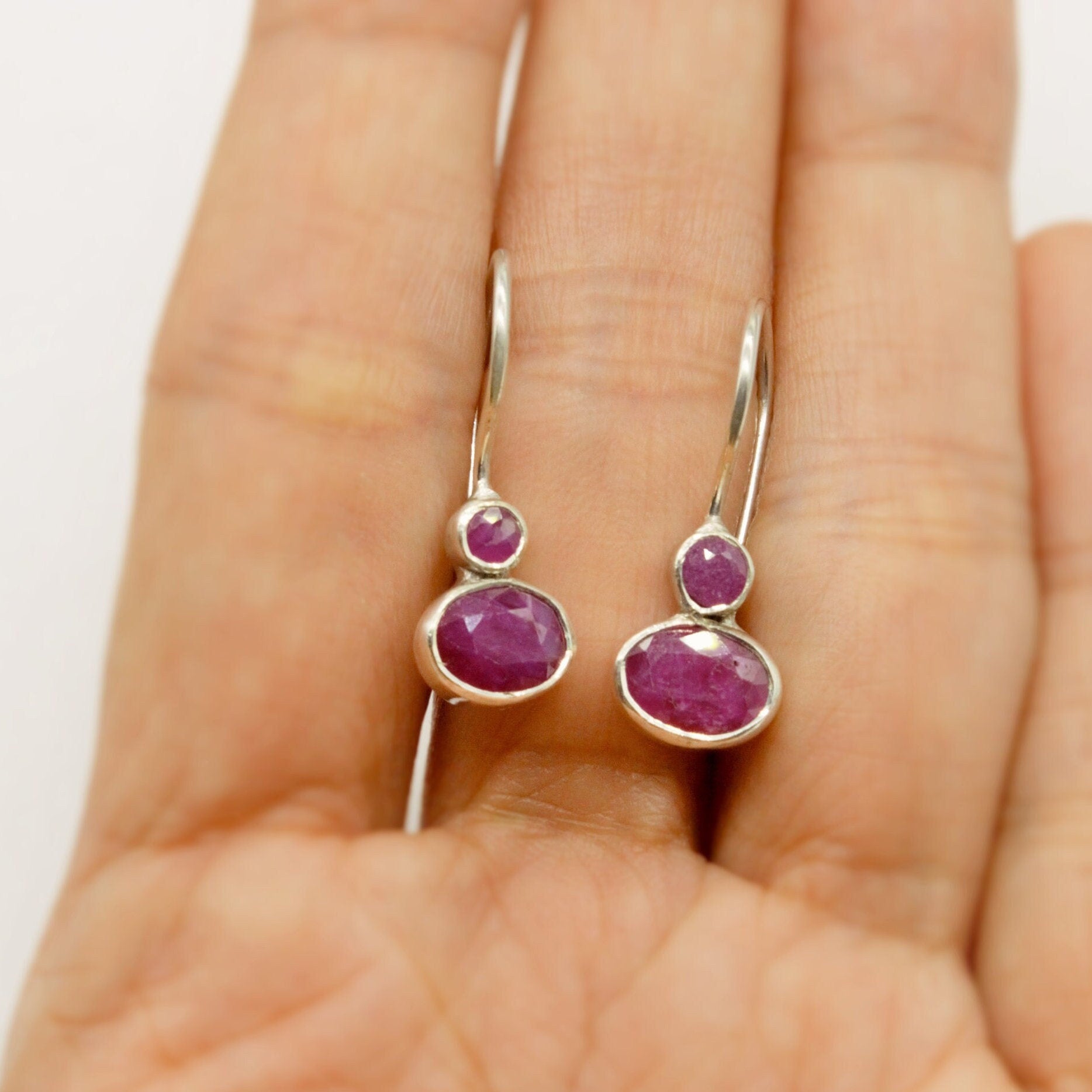 Ruby Silver Stud Earrings, Sterling Silver, Red Earrings, Birthday Gifts For Her, Handmade Gemstone Dangle Drop Earrings, Bridesmaid Gift