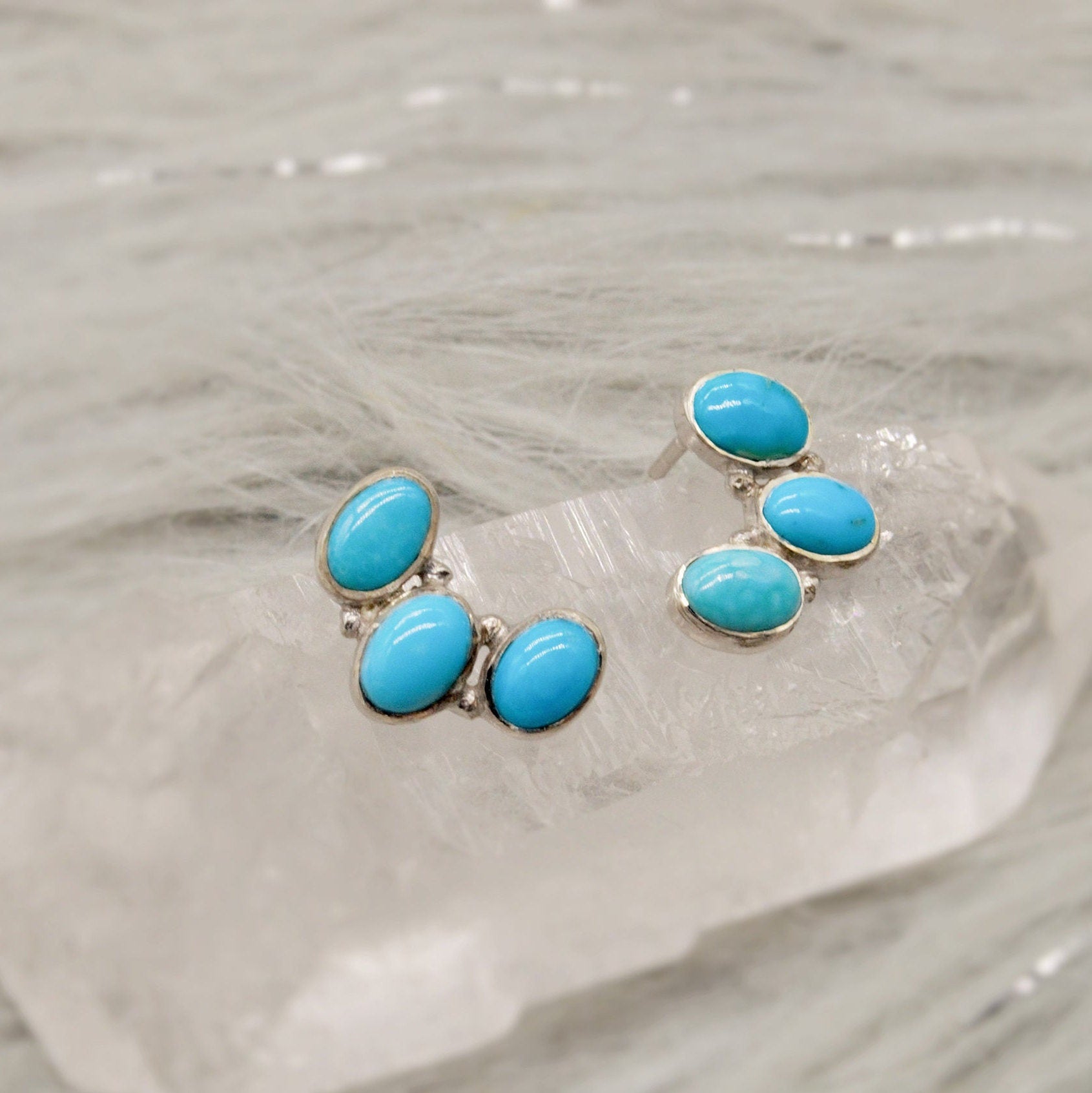 Blue Turquoise Silver Stud Earrings, Boho Earrings, Sterling Silver Earrings, Turquoise Jewelry, December Birthstone, Birthday Gift for Her