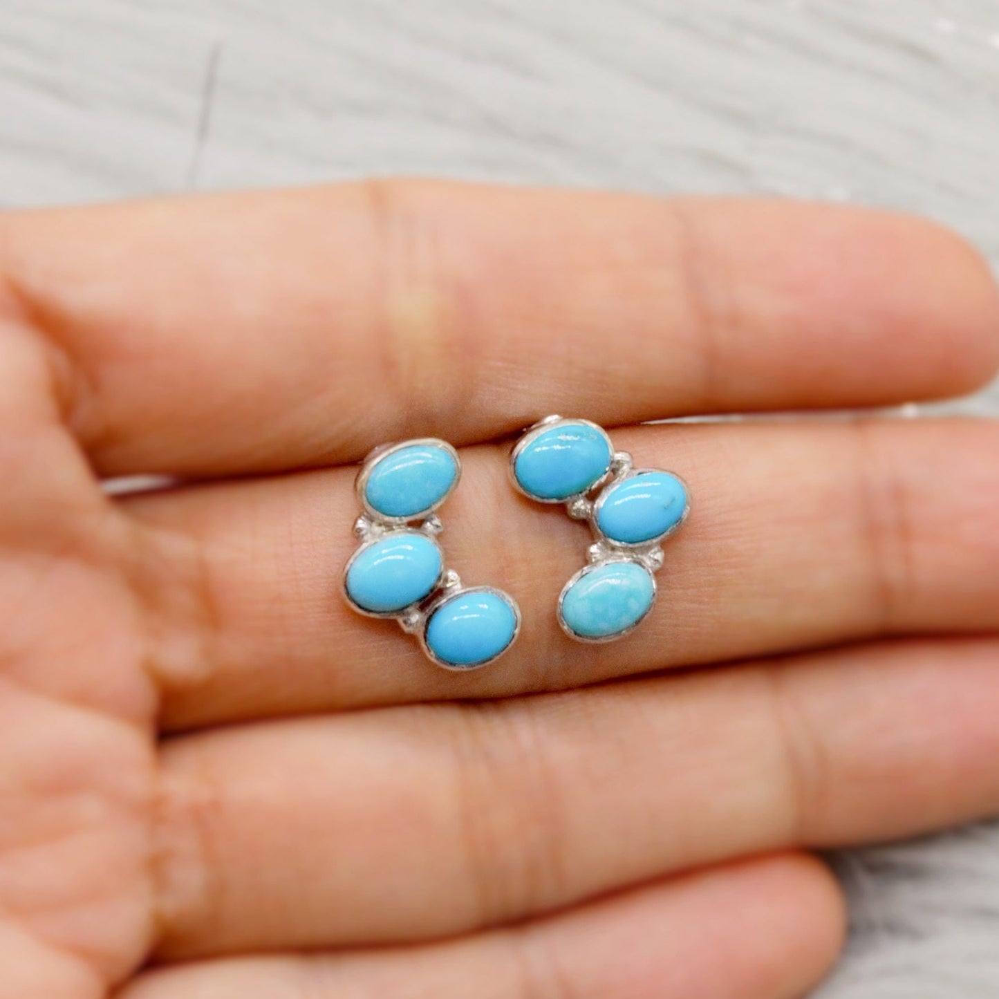 Blue Turquoise Silver Stud Earrings, Boho Earrings, Sterling Silver Earrings, Turquoise Jewelry, December Birthstone, Birthday Gift for Her