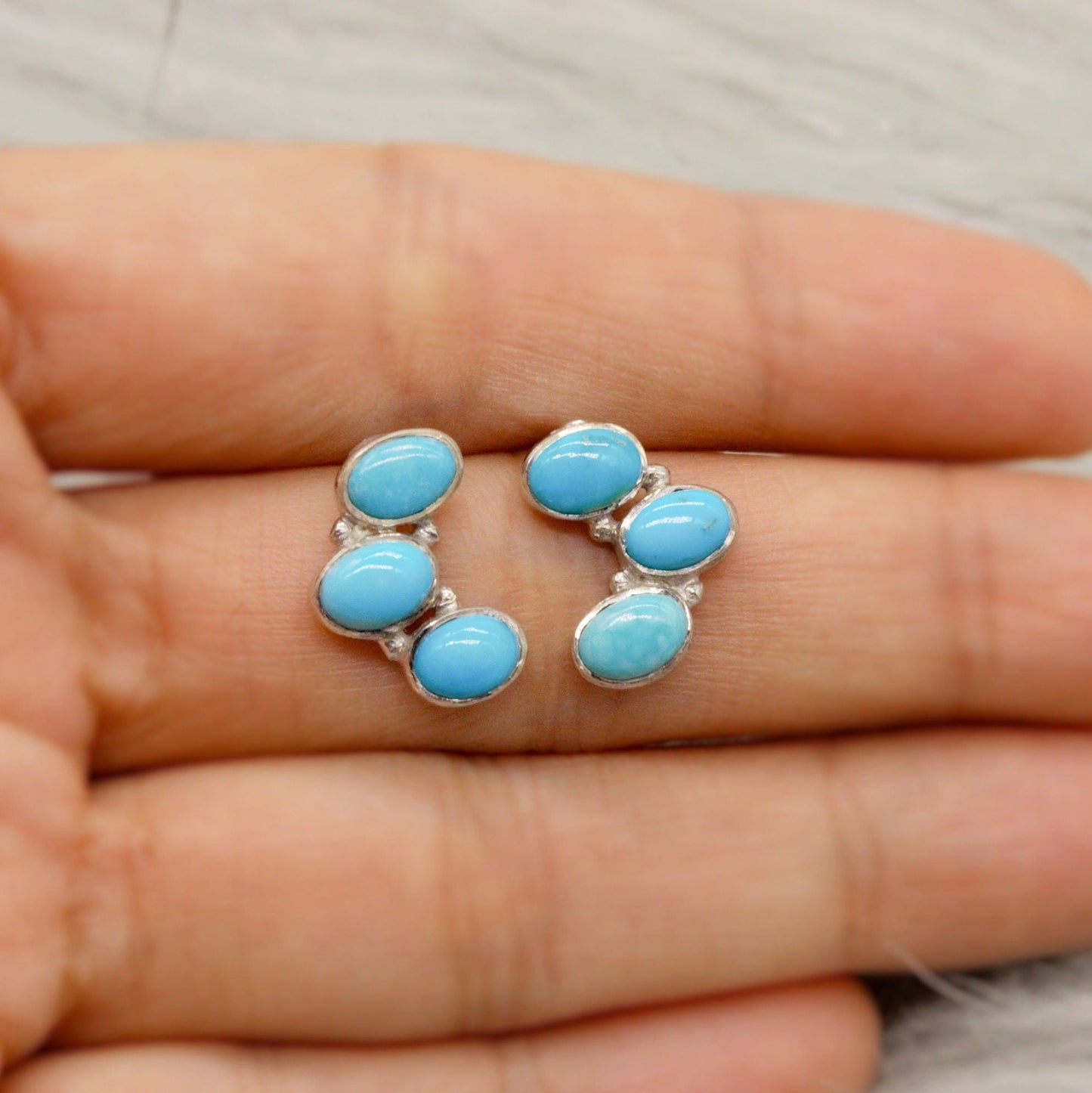 Blue Turquoise Silver Stud Earrings, Boho Earrings, Sterling Silver Earrings, Turquoise Jewelry, December Birthstone, Birthday Gift for Her