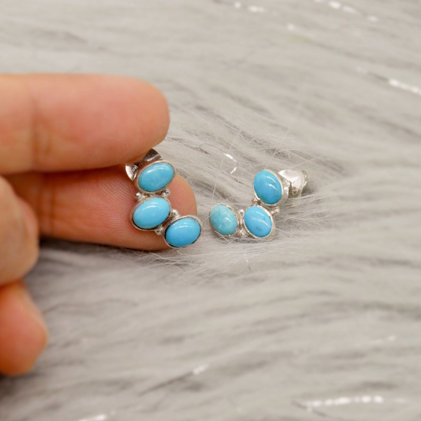 Blue Turquoise Silver Stud Earrings, Boho Earrings, Sterling Silver Earrings, Turquoise Jewelry, December Birthstone, Birthday Gift for Her