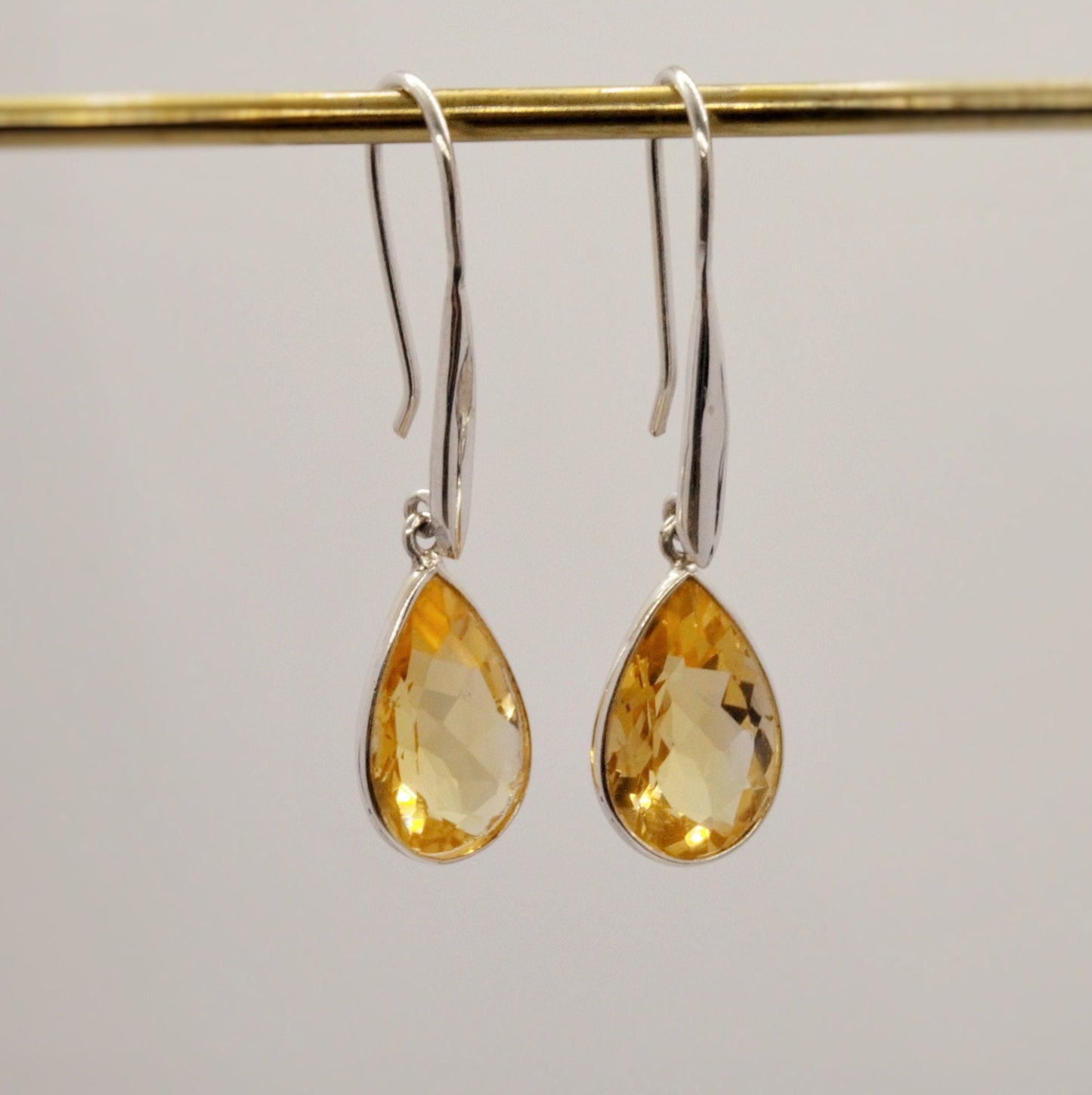 Sterling Silver Citrine Earrings, Citrine Jewelry, Unique Teardrop Gemstone Earrings, Statement Handmade November Birthstone Earrings