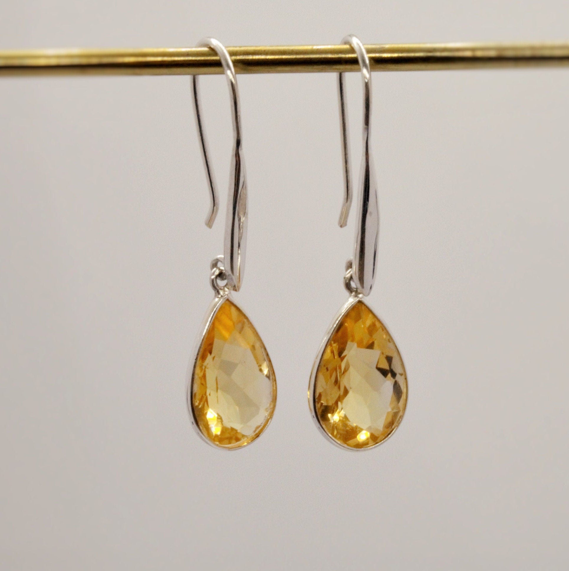 Sterling Silver Citrine Earrings, Citrine Jewelry, Unique Teardrop Gemstone Earrings, Statement Handmade November Birthstone Earrings