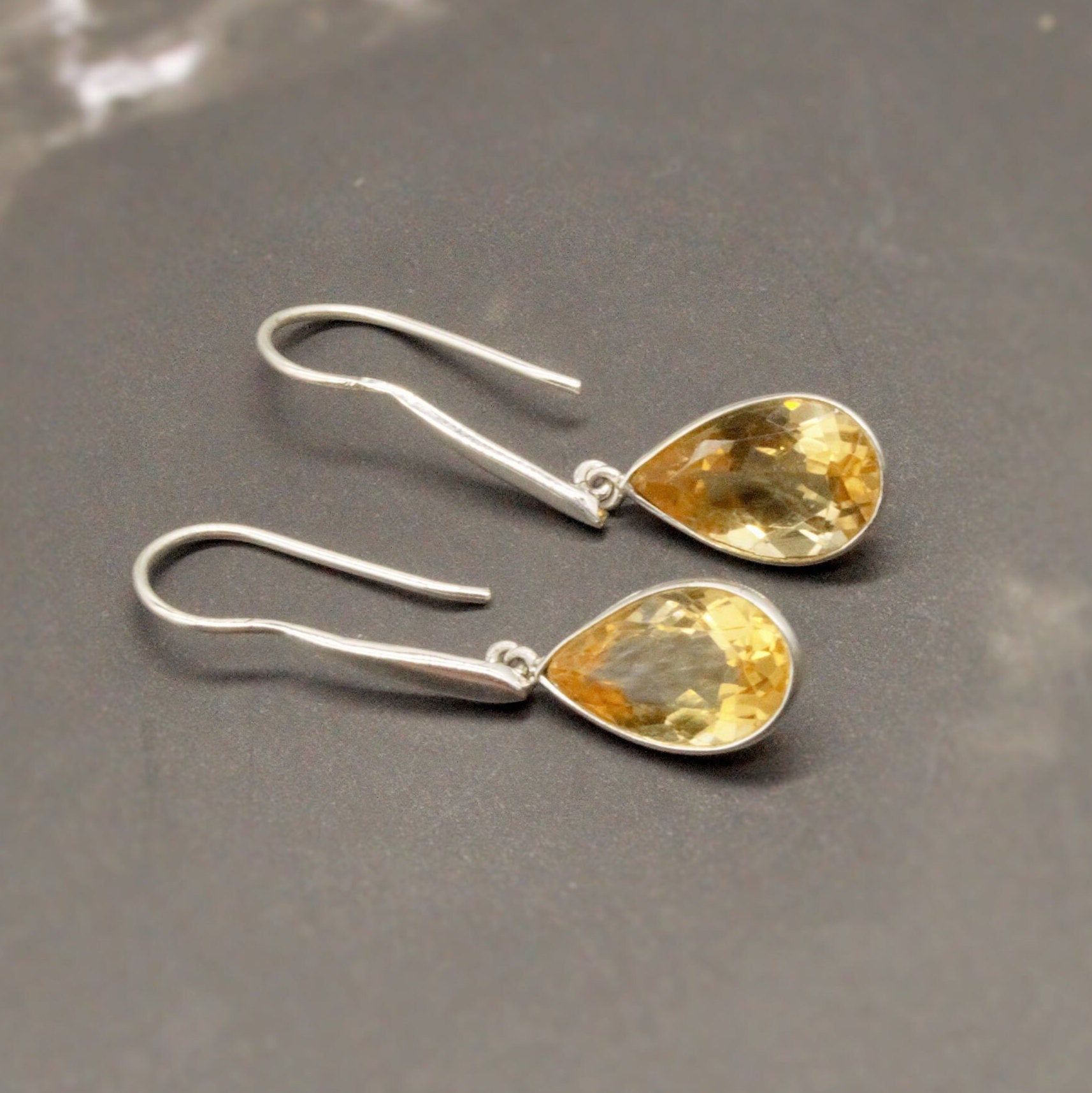 Sterling Silver Citrine Earrings, Citrine Jewelry, Unique Teardrop Gemstone Earrings, Statement Handmade November Birthstone Earrings