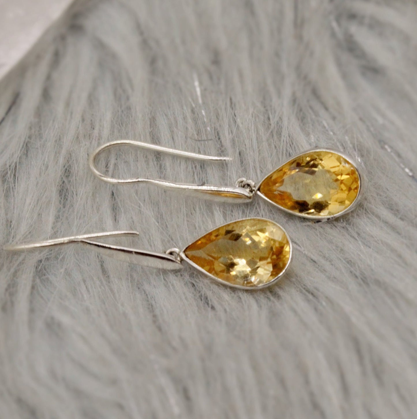 Sterling Silver Citrine Earrings, Citrine Jewelry, Unique Teardrop Gemstone Earrings, Statement Handmade November Birthstone Earrings