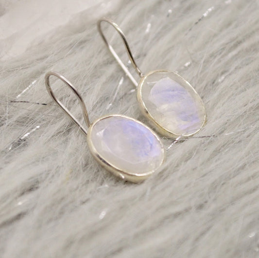 Rainbow Moonstone Sterling Silver Earrings, Drop Earrings, Moonstone Jewelry, Unique Handmade Earrings, Gifts For Her