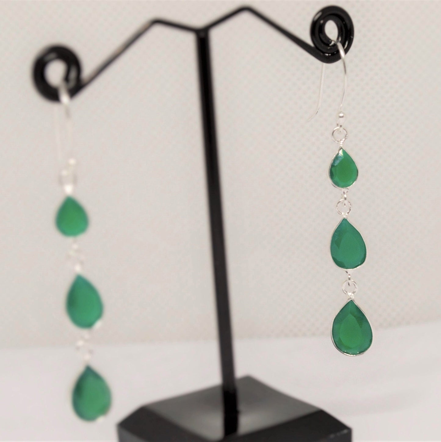 Green Onyx Sterling Silver Drop Earrings, Green Gemstone Dangle Earrings, Unique Statement Earrings, Bridesmaid Gift, Birthday Gifts For Her