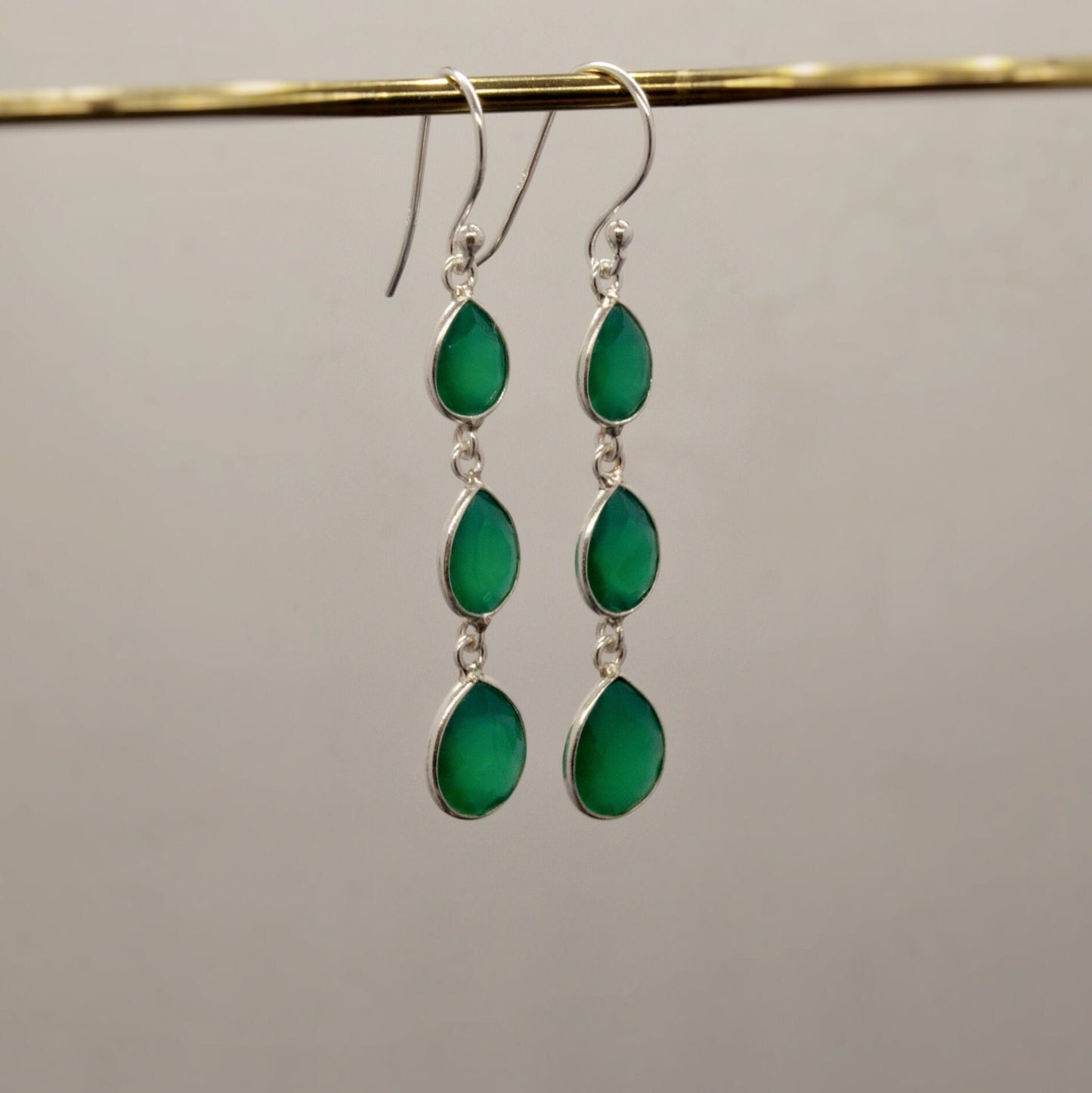 Green Onyx Sterling Silver Drop Earrings, Green Gemstone Dangle Earrings, Unique Statement Earrings, Bridesmaid Gift, Birthday Gifts For Her