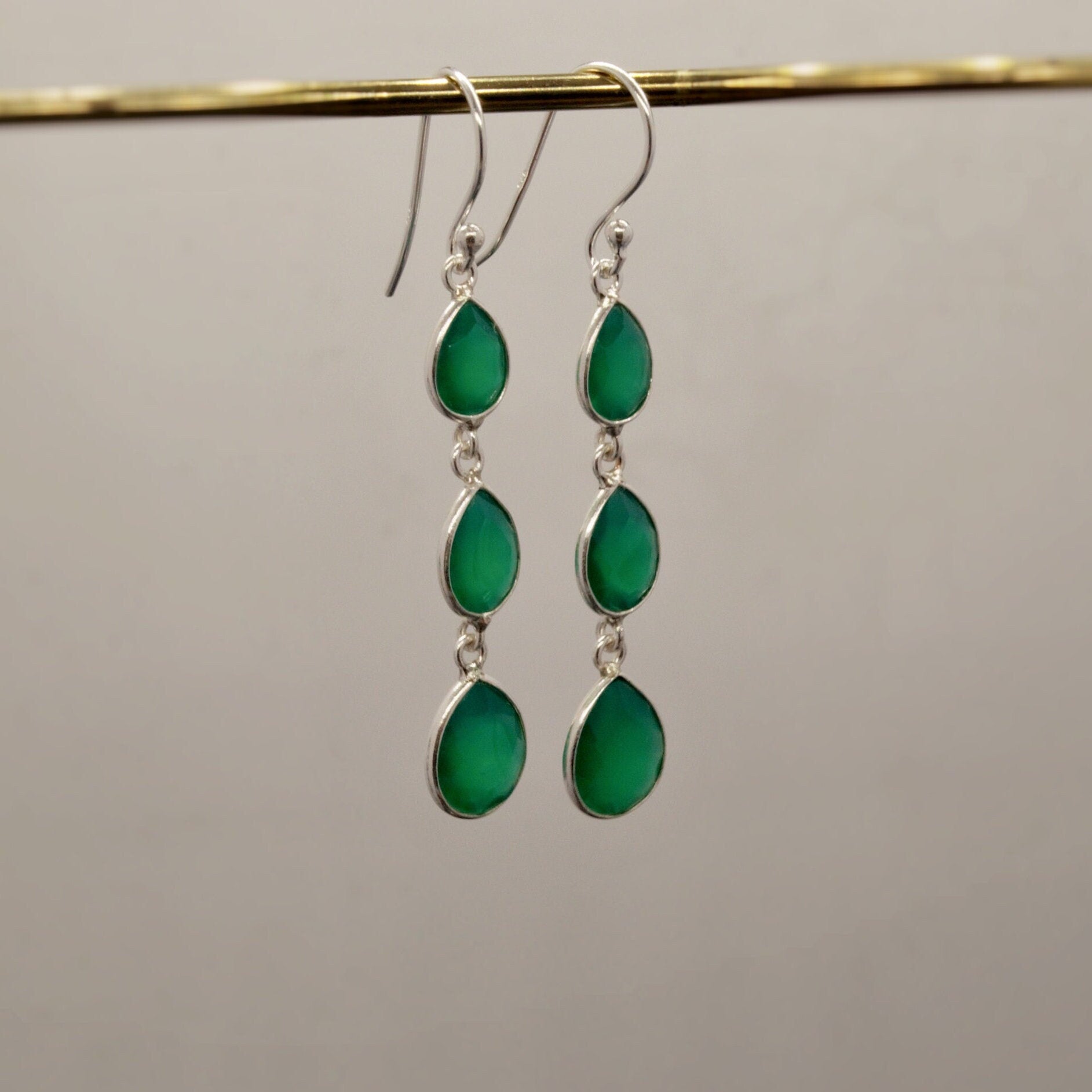 Green Onyx Sterling Silver Drop Earrings, Green Gemstone Dangle Earrings, Unique Statement Earrings, Bridesmaid Gift, Birthday Gifts For Her