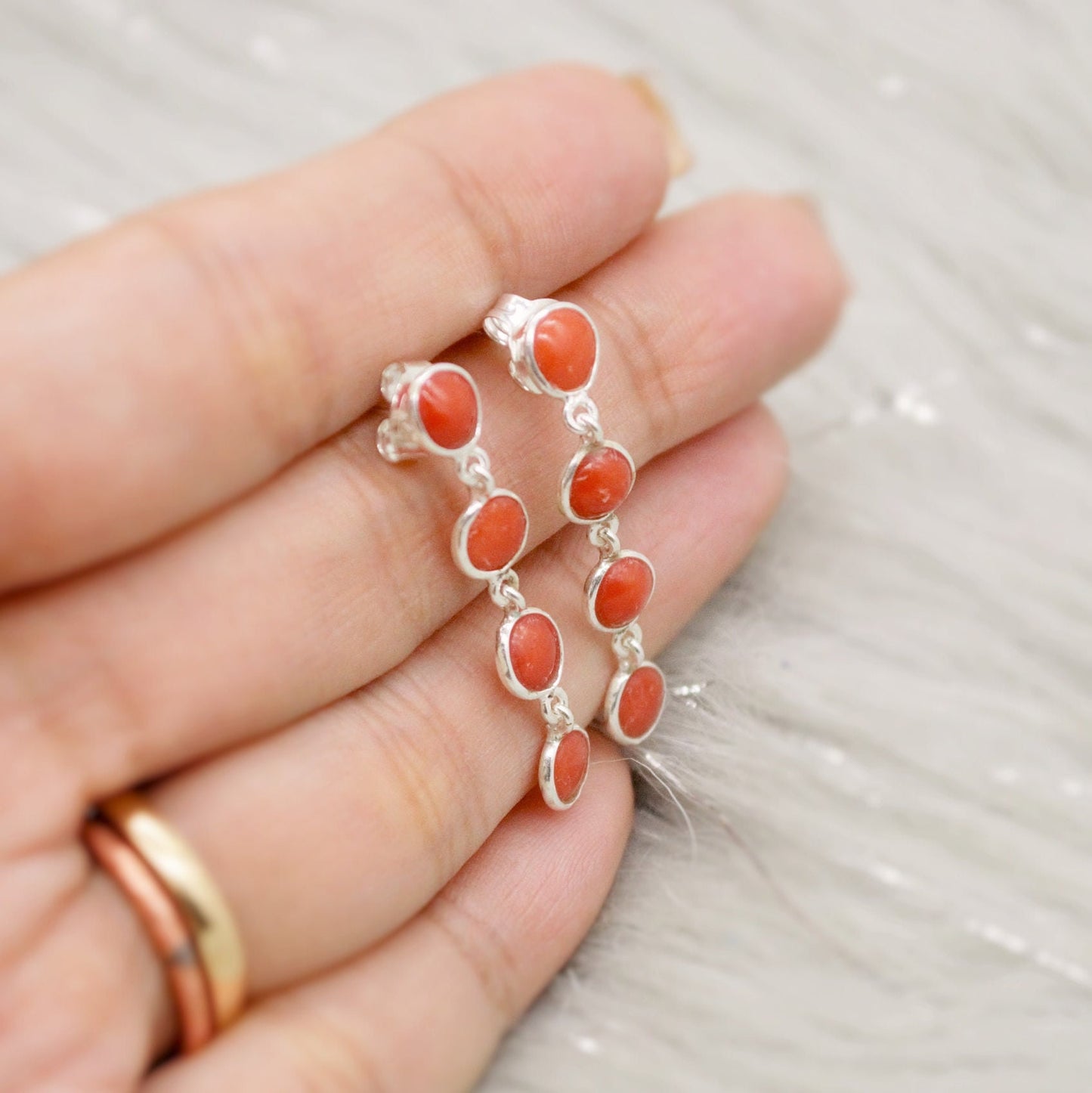 Red Coral Sterling Silver Drop Earrings, Natural Coral Earrings, Unique Dainty Earrings, Red Coral Jewelry, Best Friend Gift For Her,