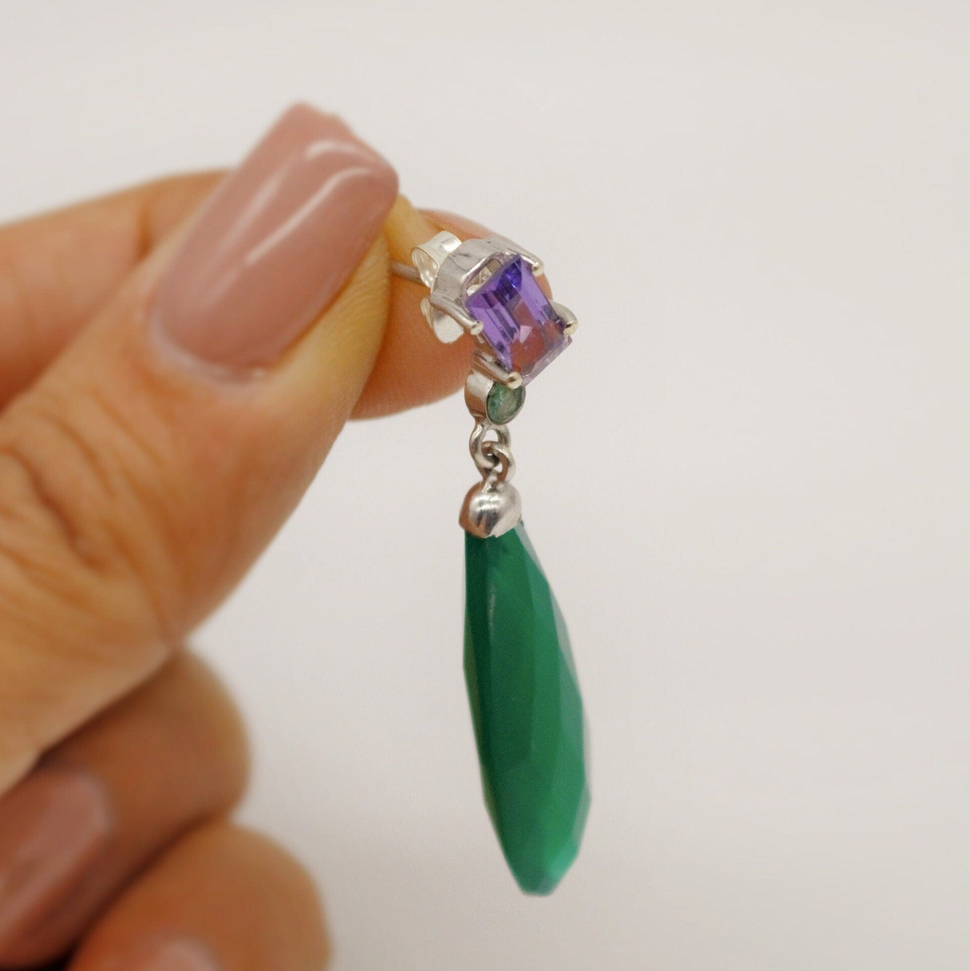 Green Onyx, Amethyst, Emerald Earrings, Sterling Silver Gemstone Earrings, February Birthstone Jewelry, Birthday Gifts For Her, Bridesmaid