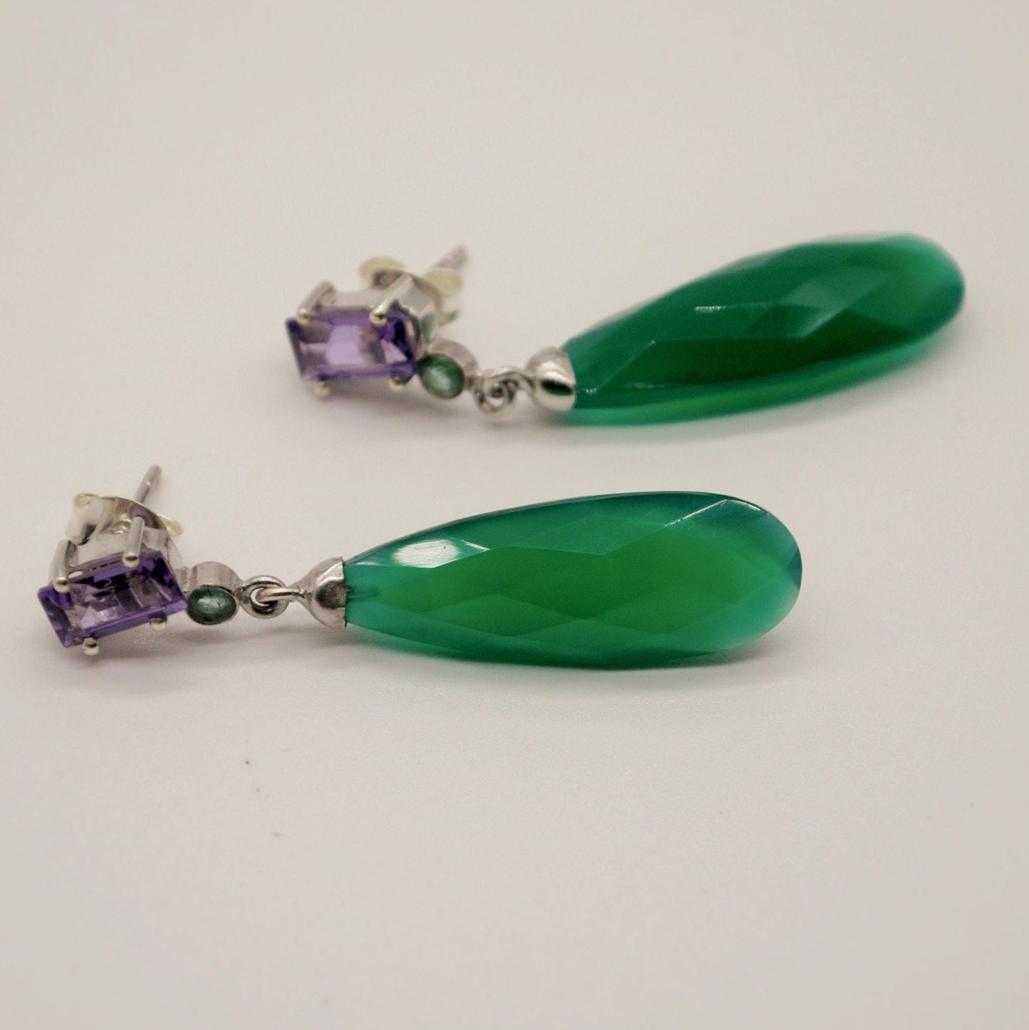 Green Onyx, Amethyst, Emerald Earrings, Sterling Silver Gemstone Earrings, February Birthstone Jewelry, Birthday Gifts For Her, Bridesmaid