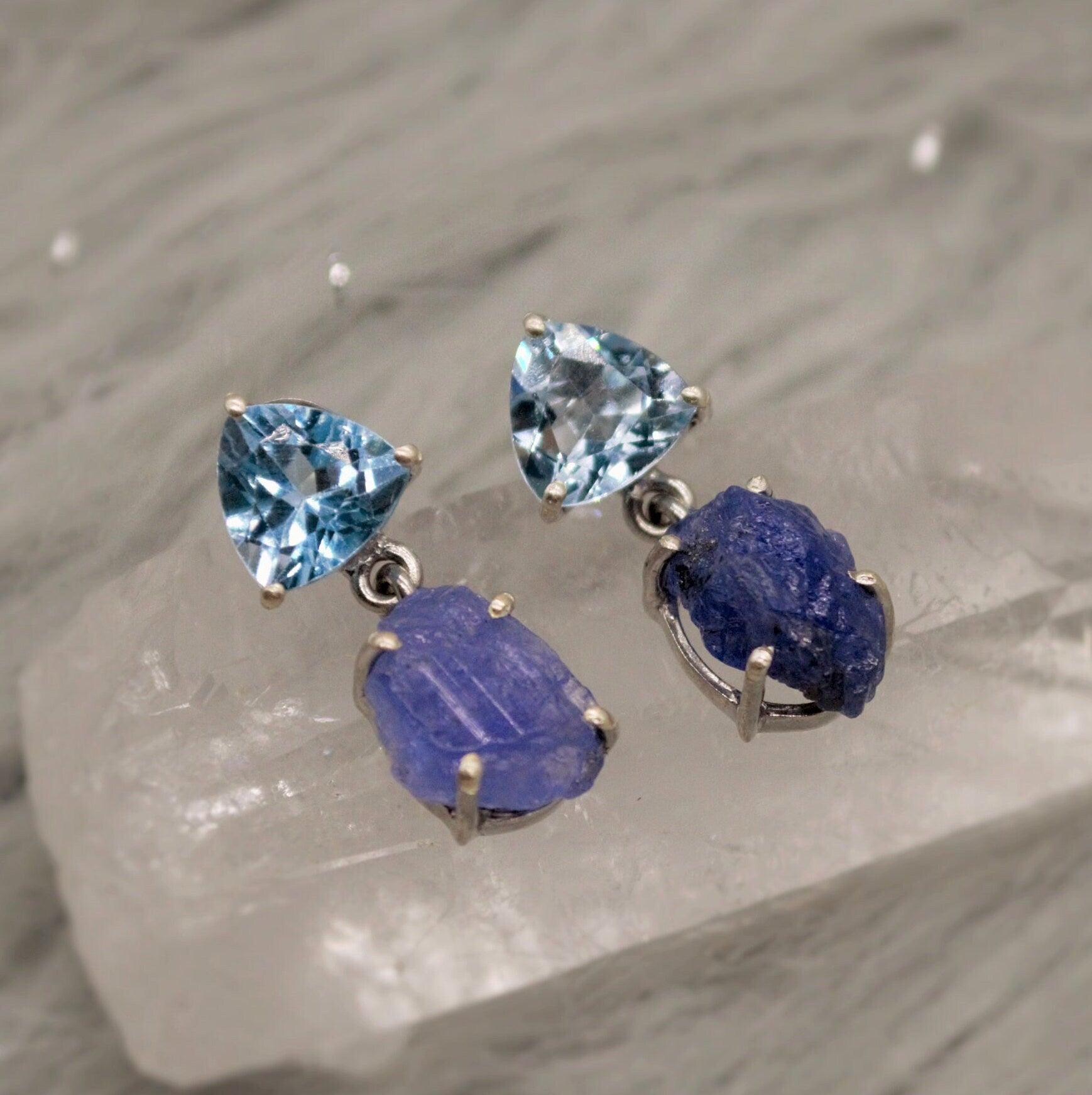 Blue Topaz, Tanzanite Drop Earrings, Sterling Silver Earrings, Christmas Gift, Unique Earrings, December Birthstone, November Birthstone