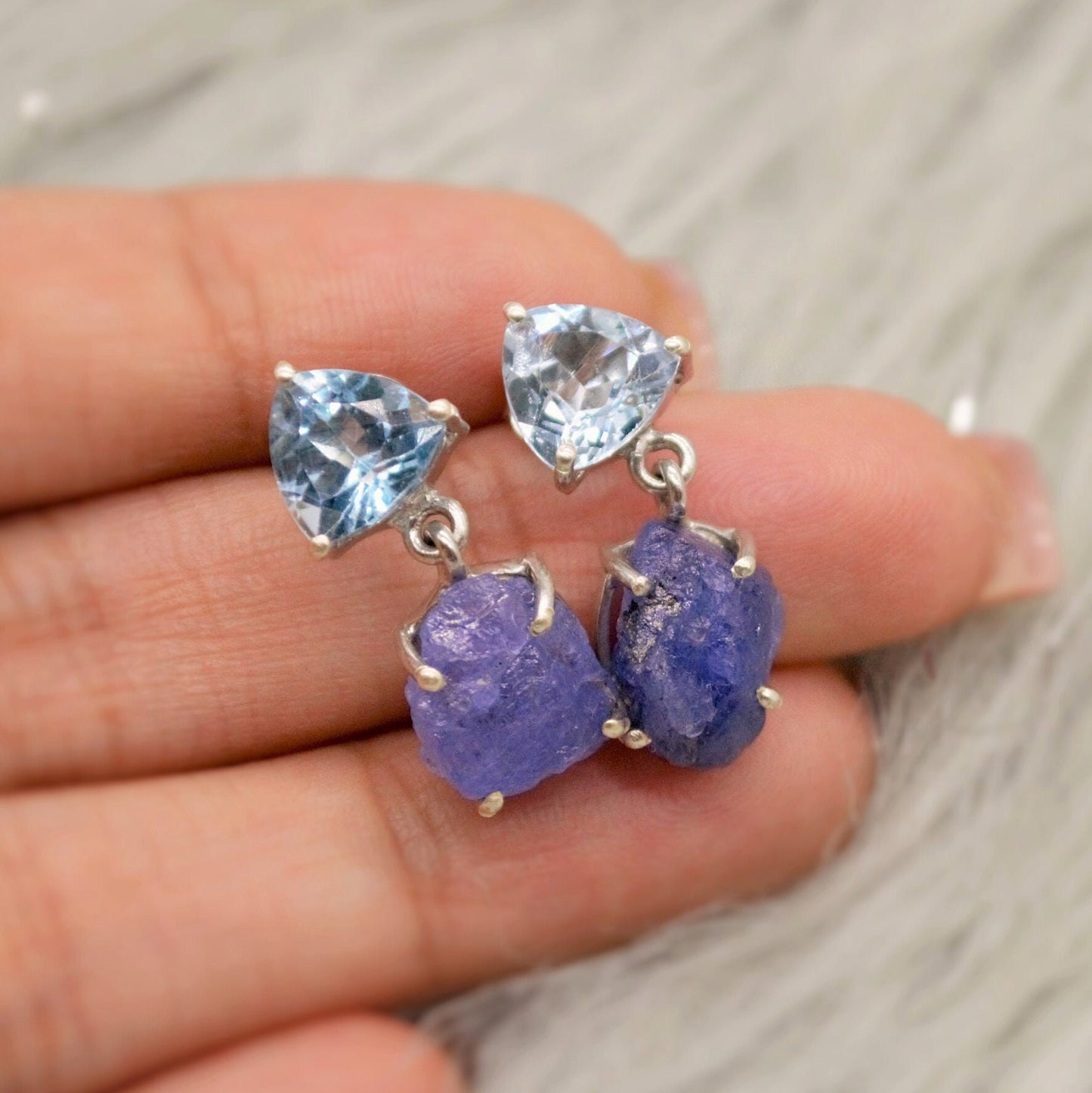 Blue Topaz, Tanzanite Drop Earrings, Sterling Silver Earrings, Christmas Gift, Unique Earrings, December Birthstone, November Birthstone