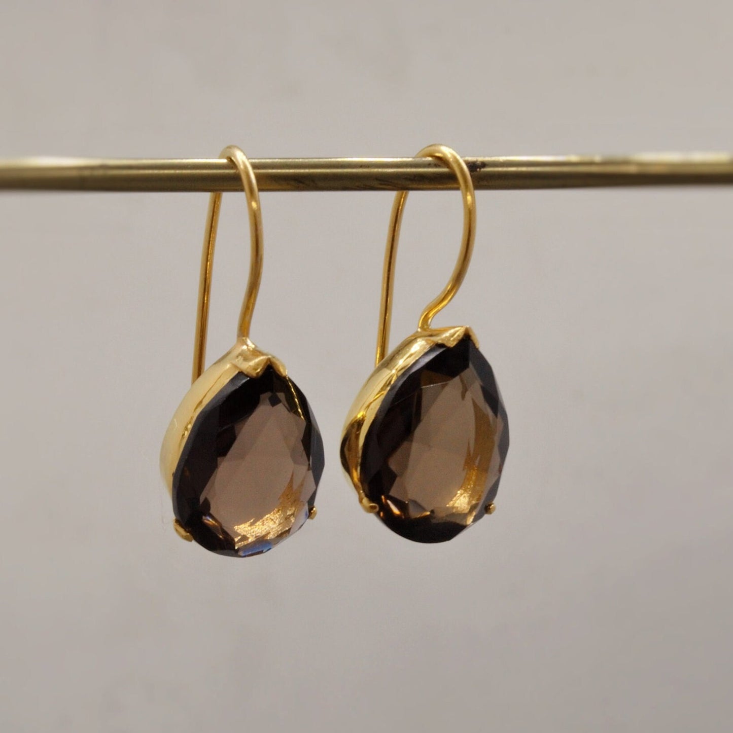 Smokey Quartz Gold Earrings, Black Quartz Dangle Drop Gemstone Earrings, Smoky Quartz, Bridesmaid Gift, Birthday, Gift For Her