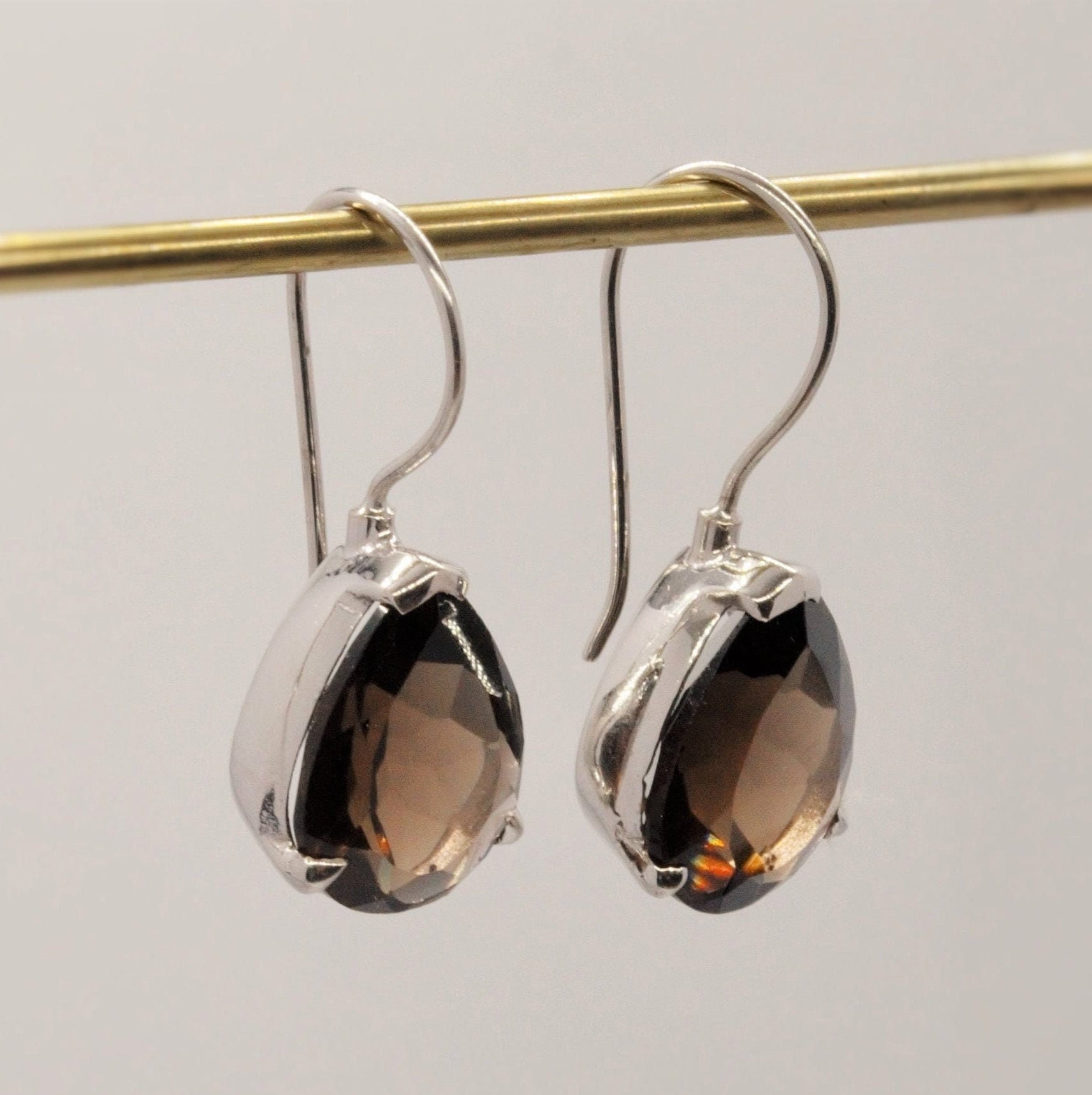 Smokey Quartz Sterling Silver Earrings, Black Quartz Dangle Drop Gemstone Earrings, Bridesmaid Gift, Birthday, Gift For Her