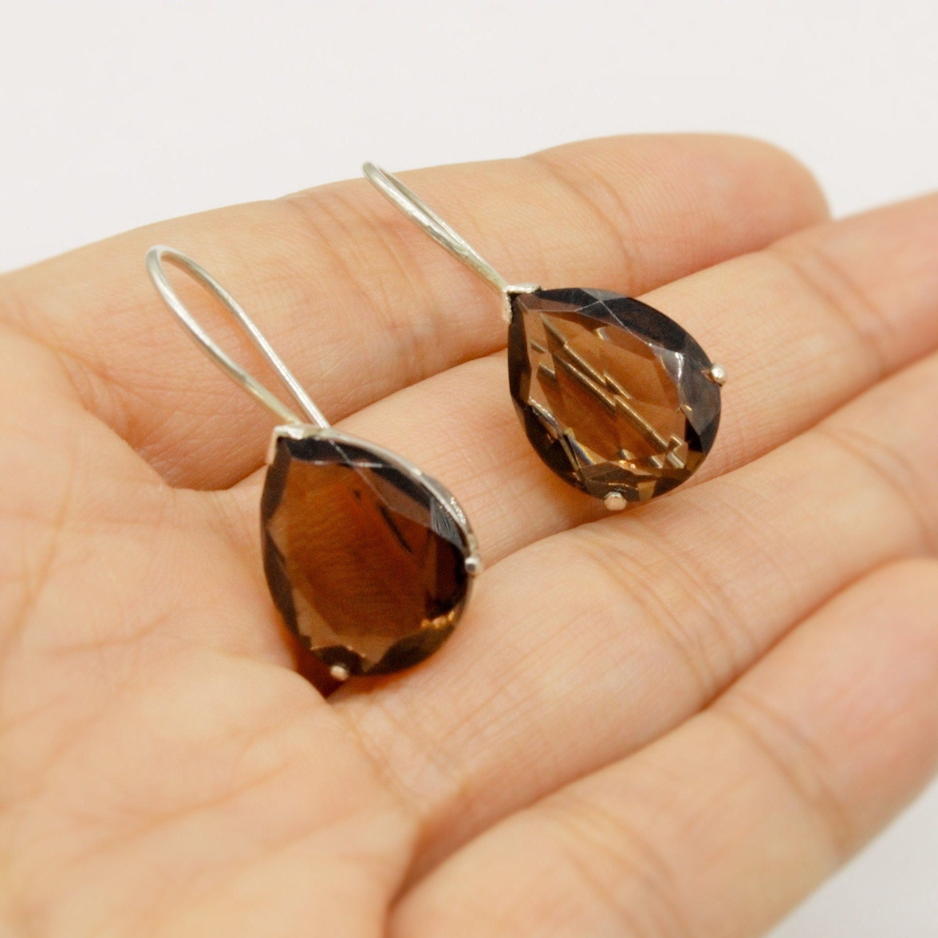 Smokey Quartz Sterling Silver Earrings, Black Quartz Dangle Drop Gemstone Earrings, Bridesmaid Gift, Birthday, Gift For Her