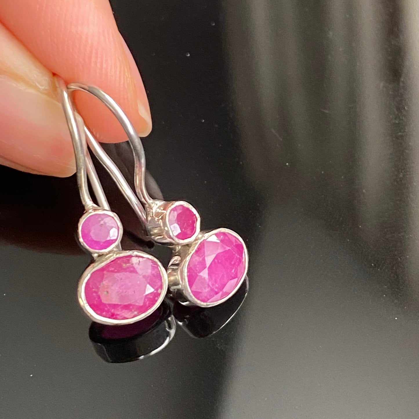 Ruby Silver Stud Earrings, Sterling Silver, Red Earrings, Birthday Gifts For Her, Handmade Gemstone Dangle Drop Earrings, Bridesmaid Gift