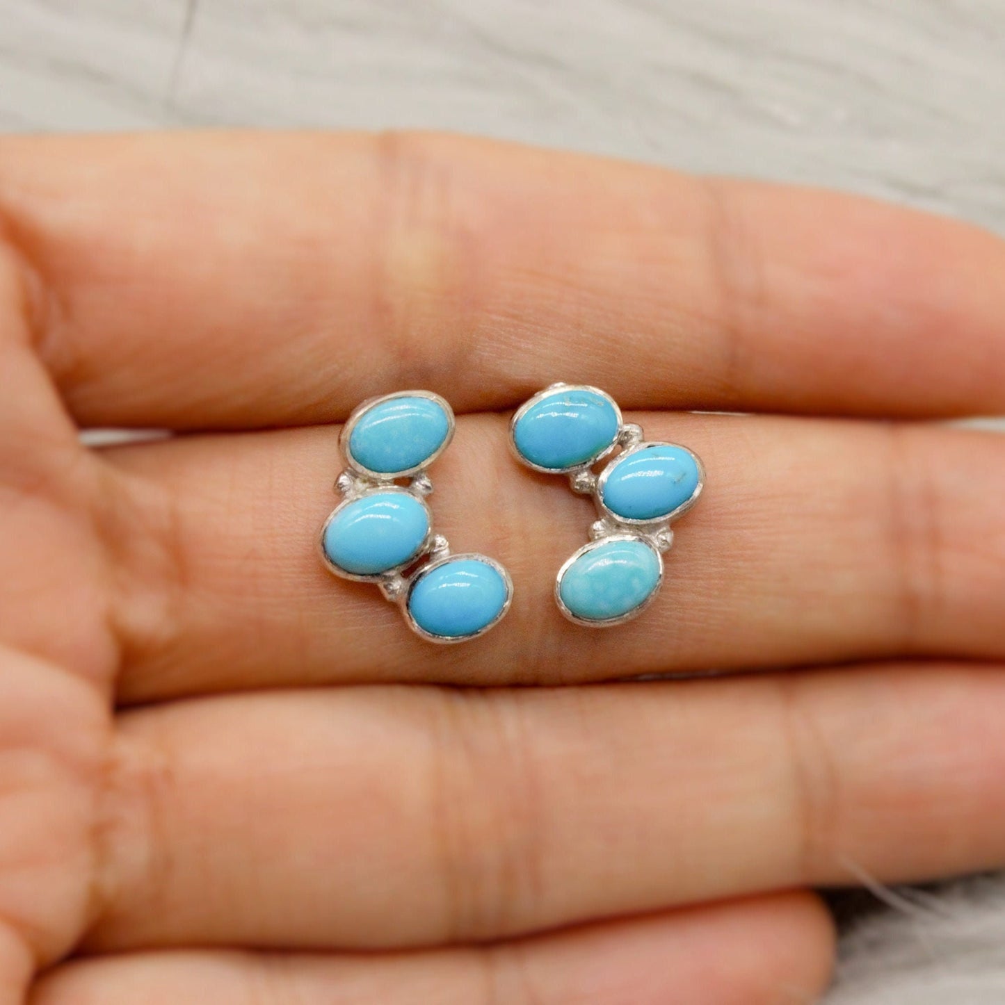 Blue Turquoise Silver Stud Earrings, Boho Earrings, Sterling Silver Earrings, Turquoise Jewelry, December Birthstone, Birthday Gift for Her