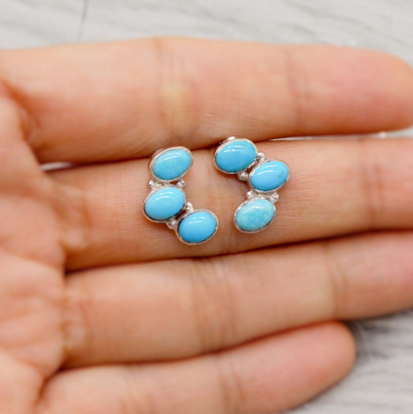 Blue Turquoise Silver Stud Earrings, Boho Earrings, Sterling Silver Earrings, Turquoise Jewelry, December Birthstone, Birthday Gift for Her