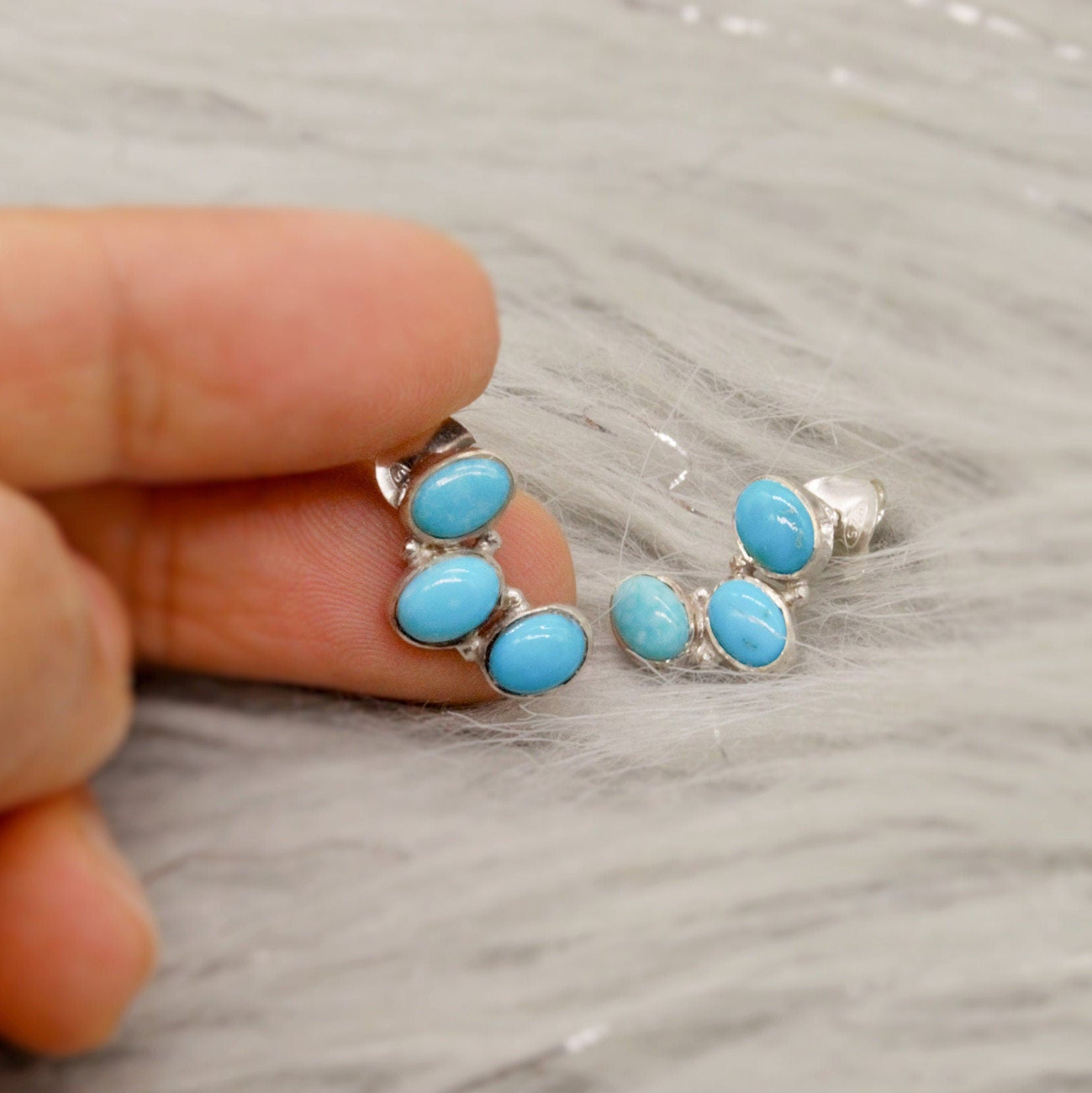 Blue Turquoise Silver Stud Earrings, Boho Earrings, Sterling Silver Earrings, Turquoise Jewelry, December Birthstone, Birthday Gift for Her