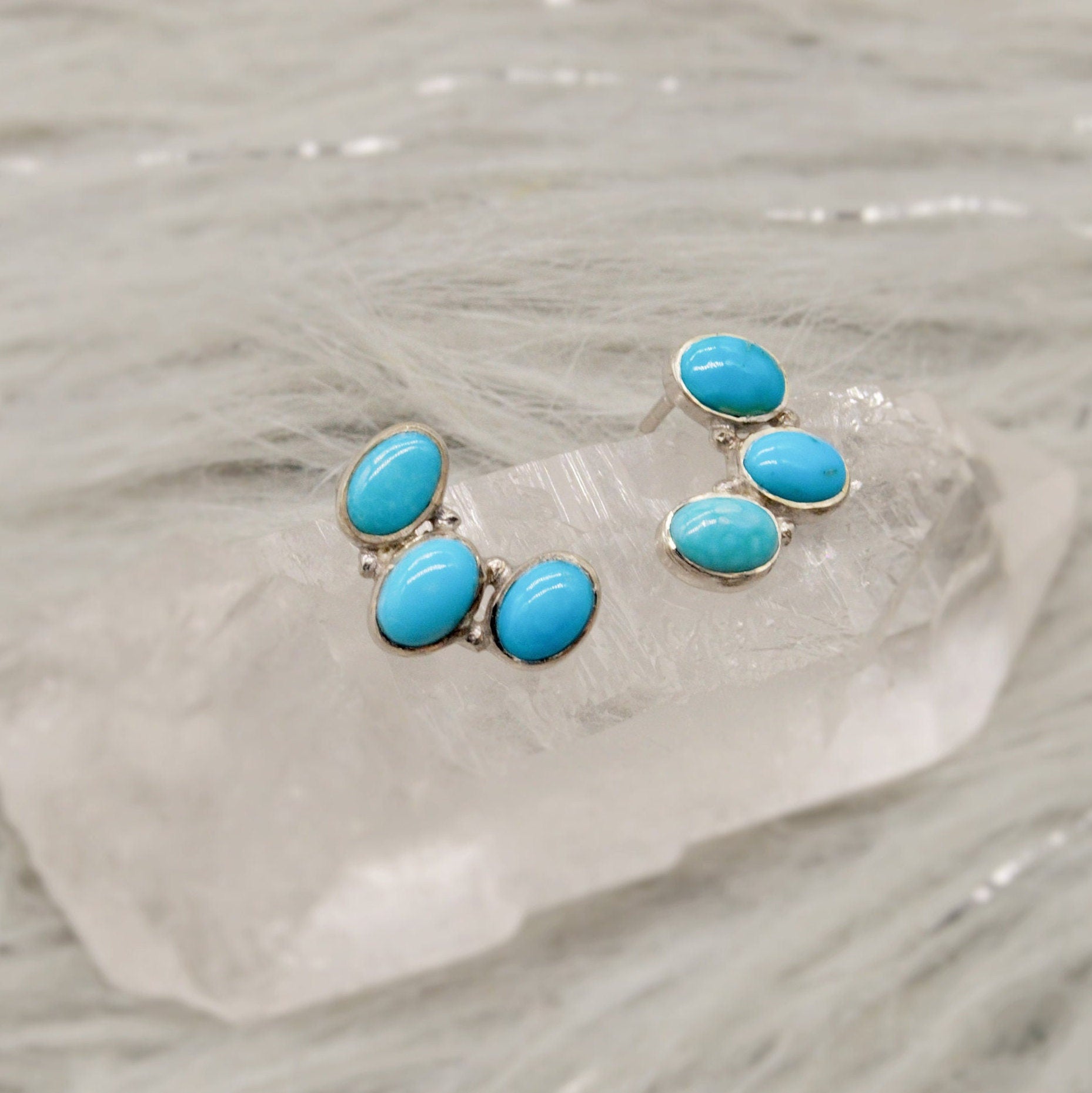 Blue Turquoise Silver Stud Earrings, Boho Earrings, Sterling Silver Earrings, Turquoise Jewelry, December Birthstone, Birthday Gift for Her