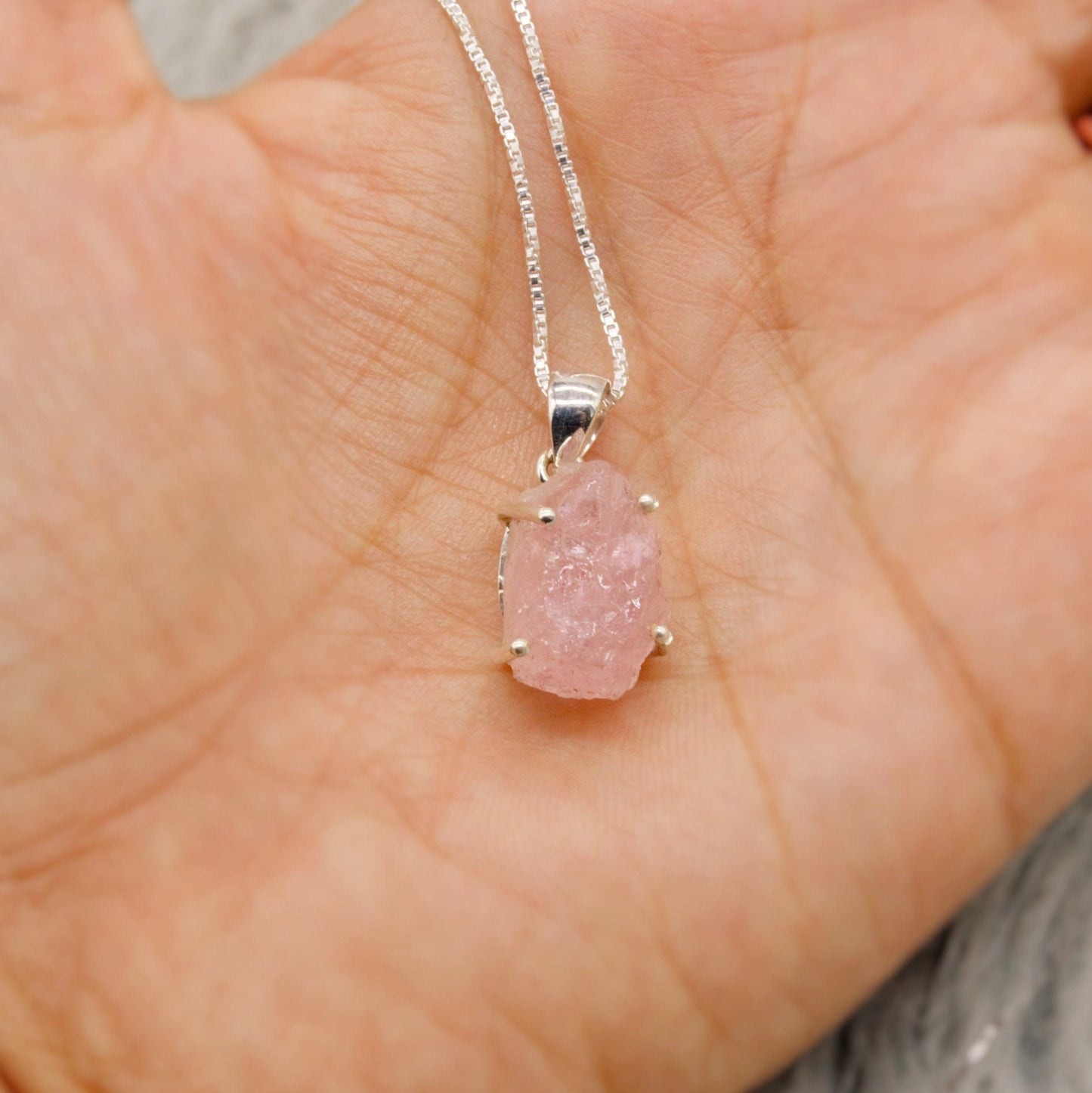 Raw Rose Quartz Chain Pendant Necklace, Rough Cut Rose Quartz Necklace, Dainty Gemstone, Sterling Silver, Birthday Gifts For Her