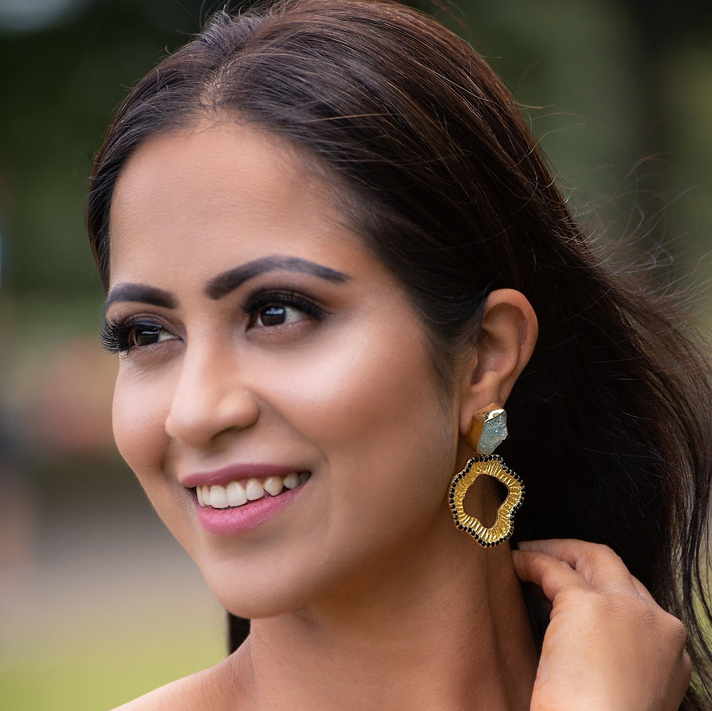 Blue Apatite, Iolite Gold Earrings, Gold Plated 925 Silver Earrings, Unique Statement Earrings, Gift For Her, Indian Jewelry