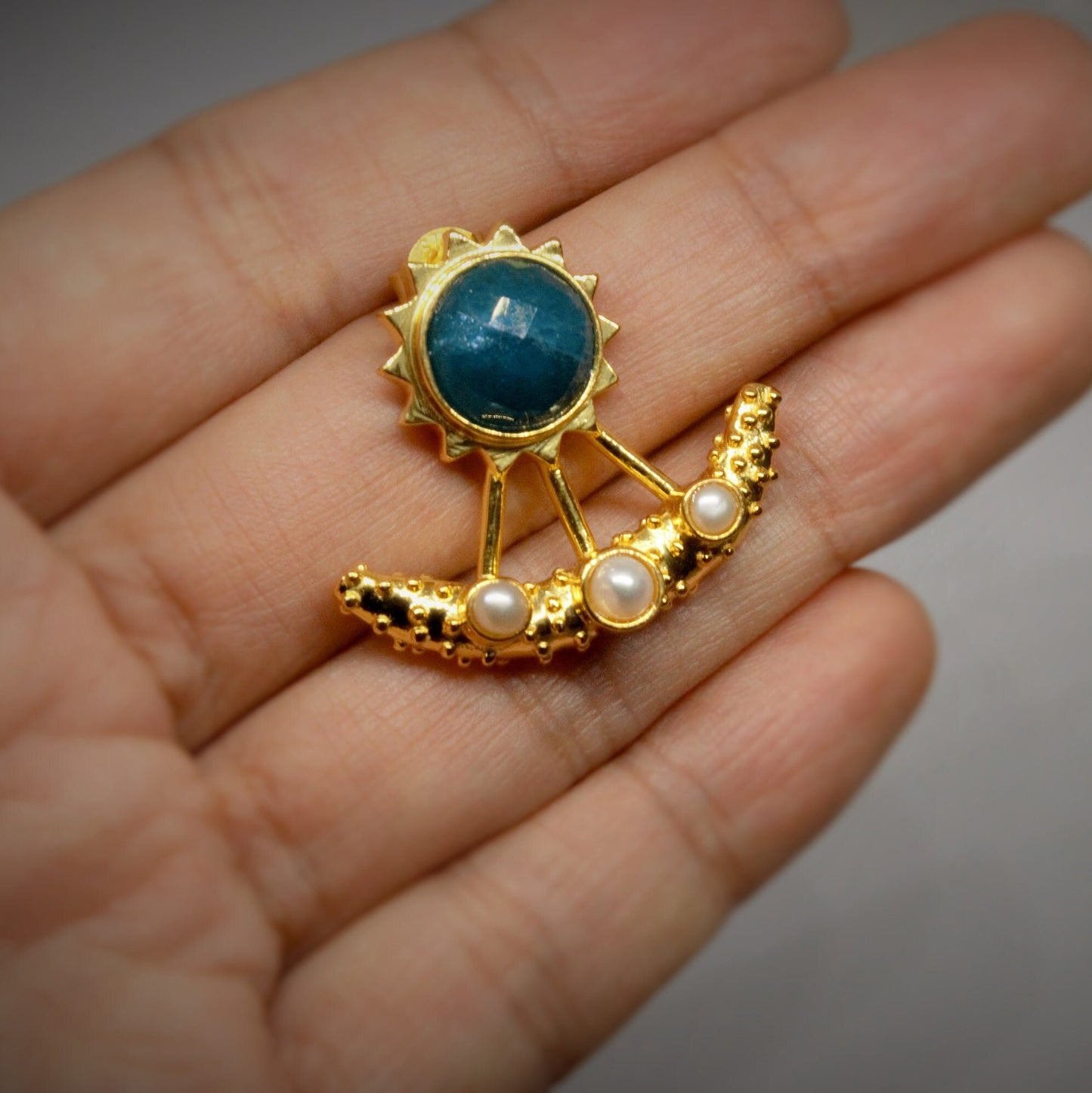 Blue Apatite, Pearl Gold Earrings, June Birthstone Jewelry, Gemstone Dangle Drop Earrings, Bridal Wedding Earrings, Indian Jewelry